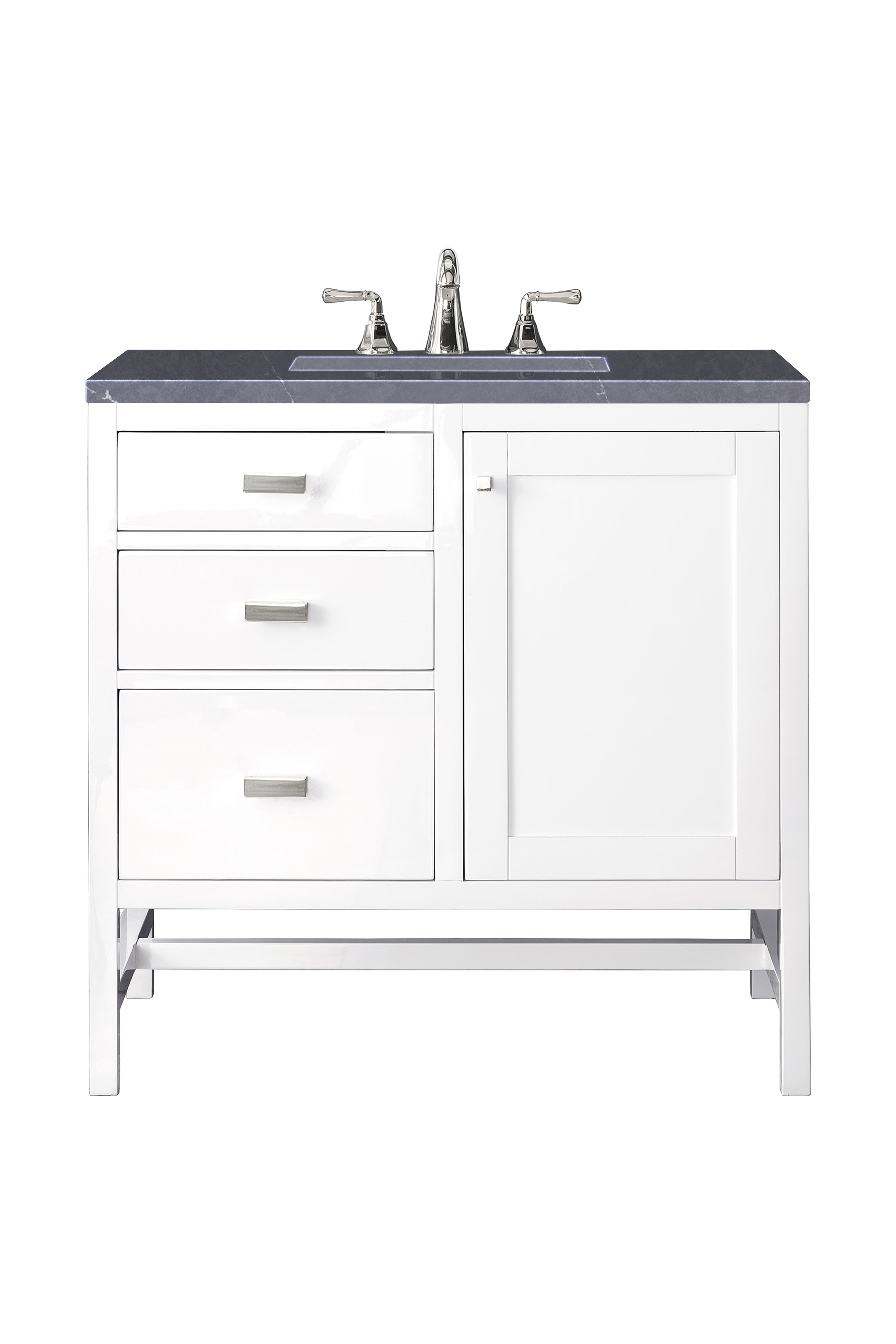 James Martin E444-V36-GW-3CSP Addison 36" Single Vanity Cabinet, Glossy White, w/ 3 CM Charcoal Soapstone Quartz Top