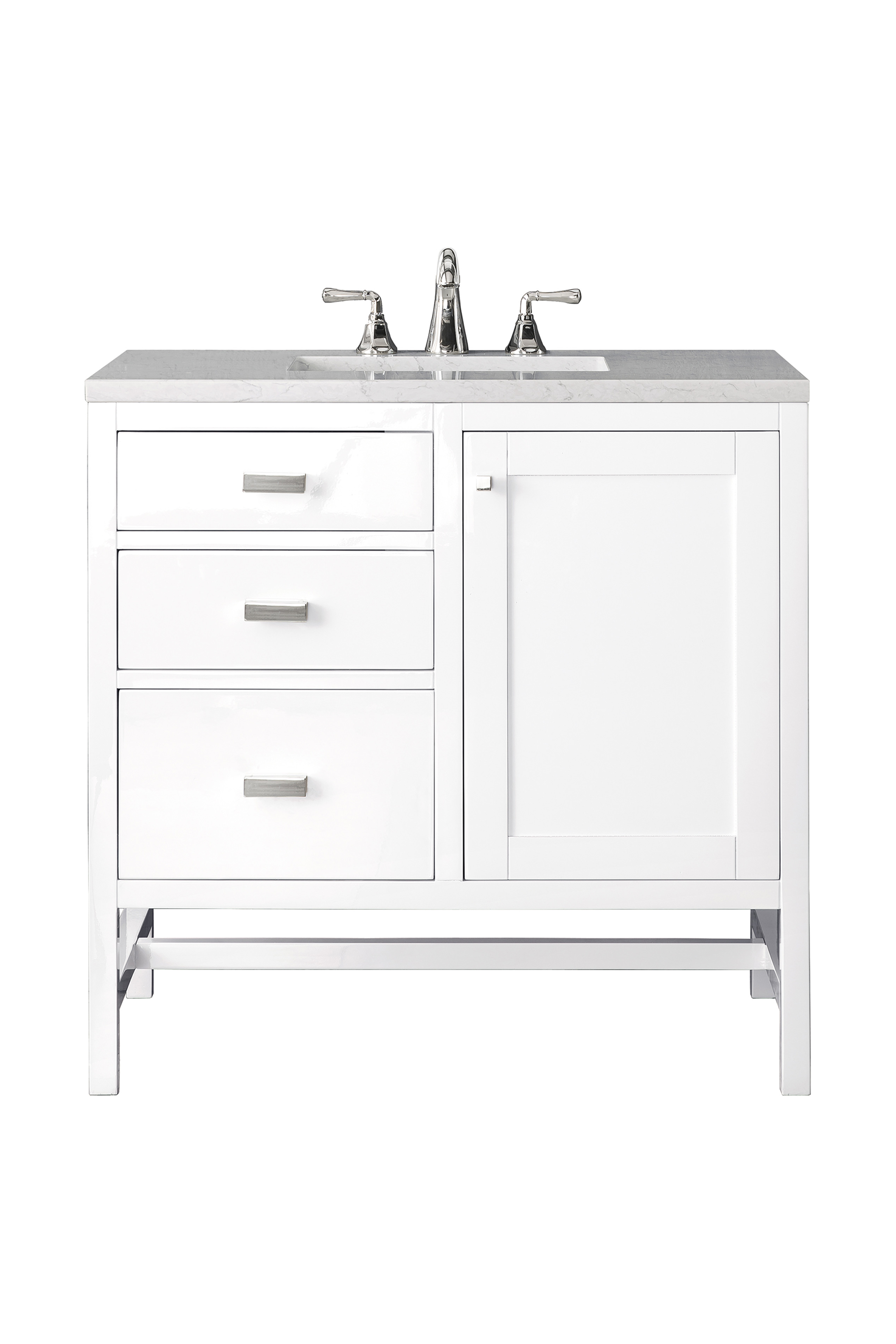 James Martin E444-V36-GW-3EJP Addison 36" Single Vanity Cabinet, Glossy White, w/ 3 CM Eternal Jasmine Pearl Quartz Top