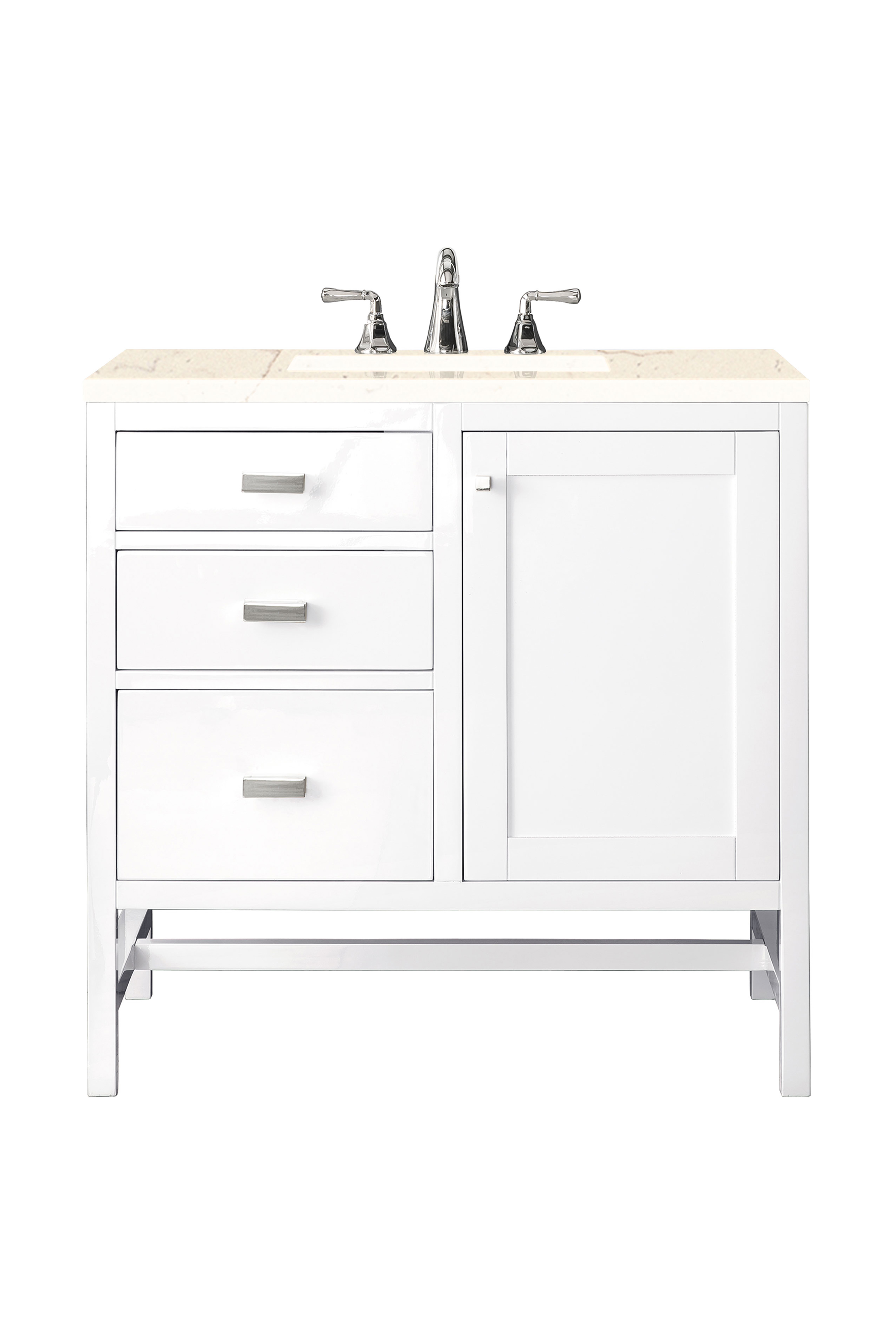 James Martin E444-V36-GW-3EMR Addison 36" Single Vanity Cabinet, Glossy White, w/ 3 CM Eternal Marfil Top