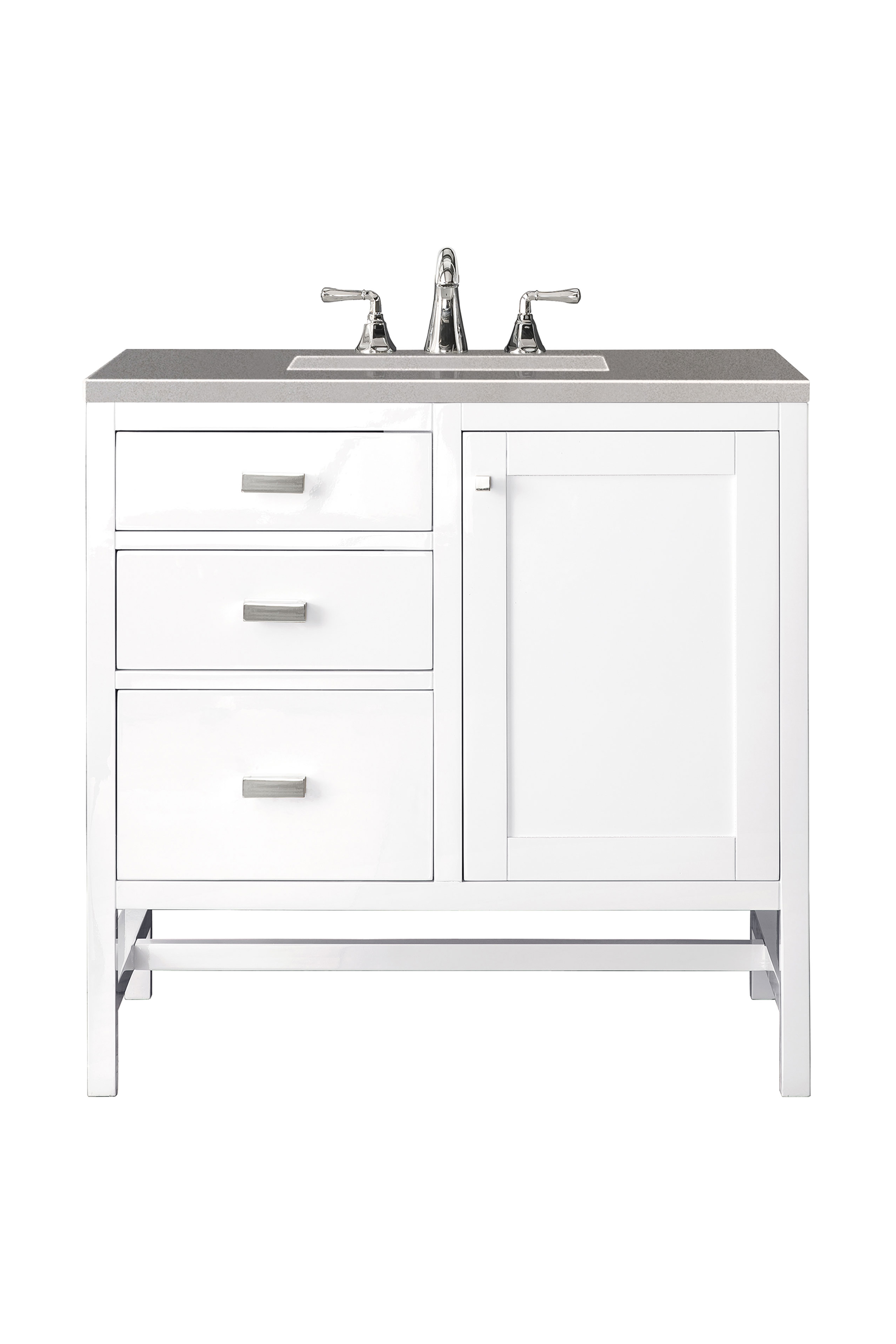 James Martin E444-V36-GW-3GEX Addison 36" Single Vanity Cabinet, Glossy White, w/ 3 CM Grey Expo Quartz Top