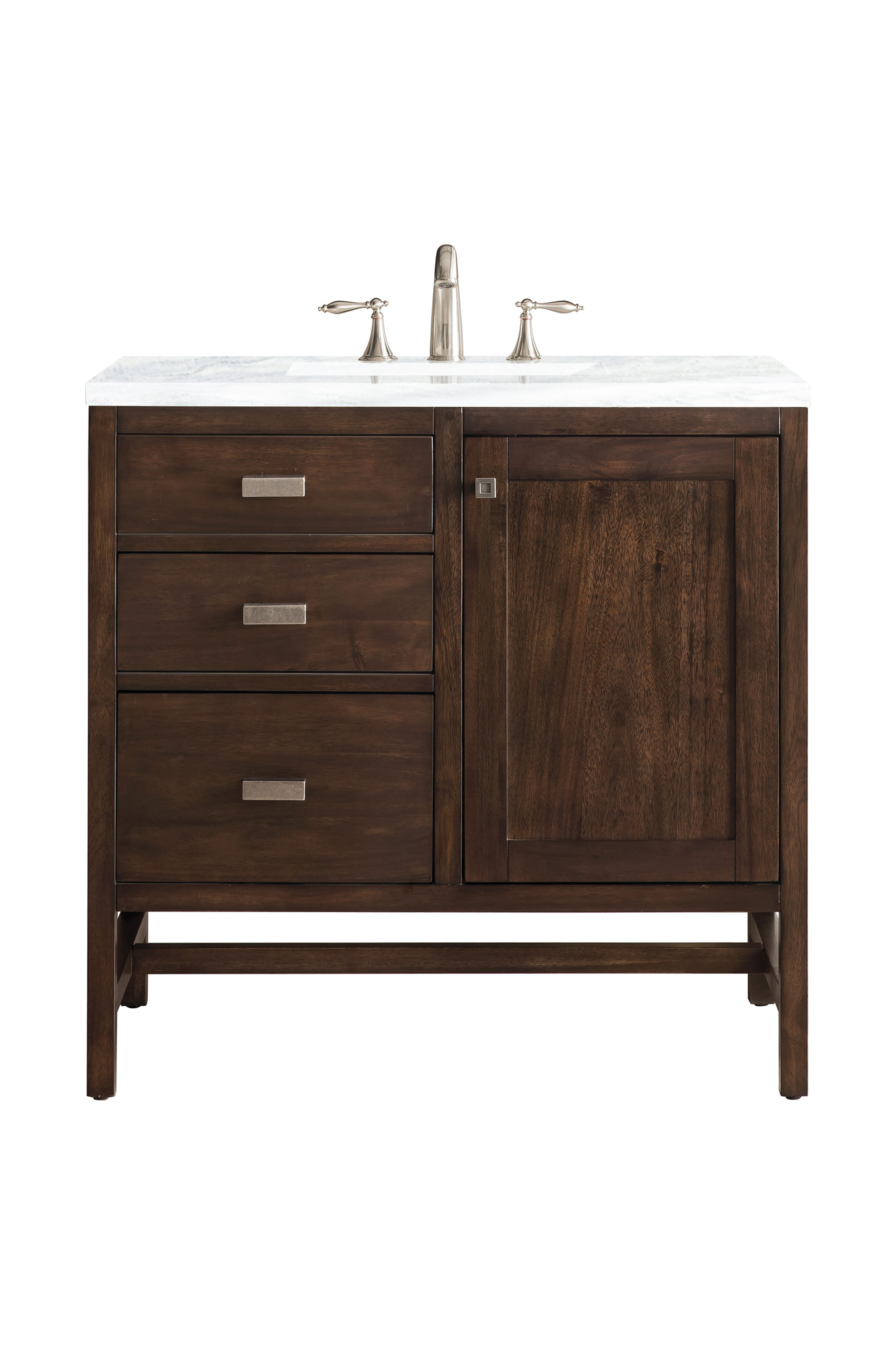 James Martin E444-V36-MCA-3AF Addison 36" Single Vanity Cabinet, Mid Century Acacia, w/ 3 CM Arctic Fall Solid Surface Countertop