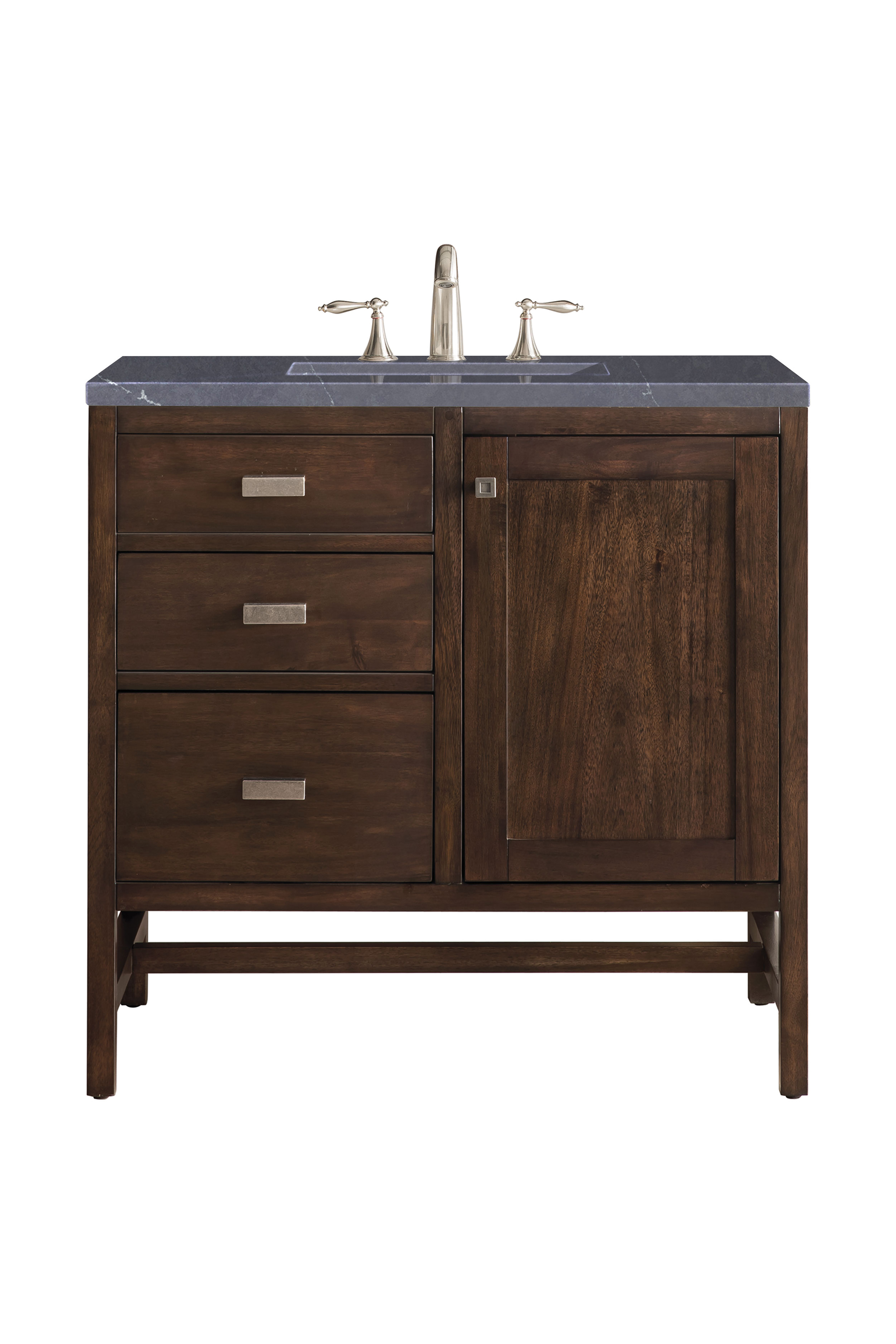 James Martin E444-V36-MCA-3CSP Addison 36" Single Vanity Cabinet, Mid Century Acacia, w/ 3 CM Charcoal Soapstone Quartz Top