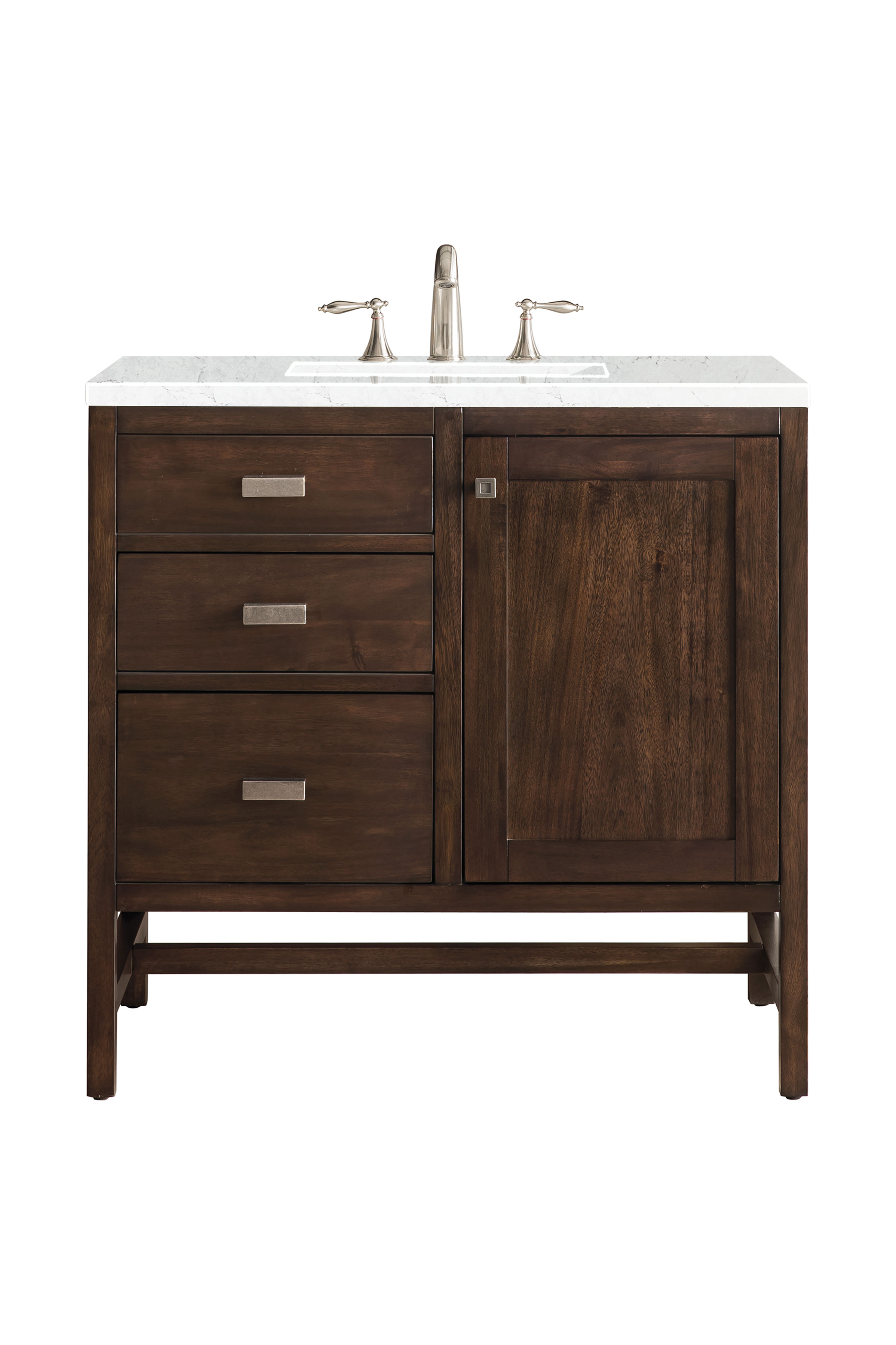 James Martin E444-V36-MCA-3EJP Addison 36" Single Vanity Cabinet, Mid Century Acacia, w/ 3 CM Eternal Jasmine Pearl Quartz Top