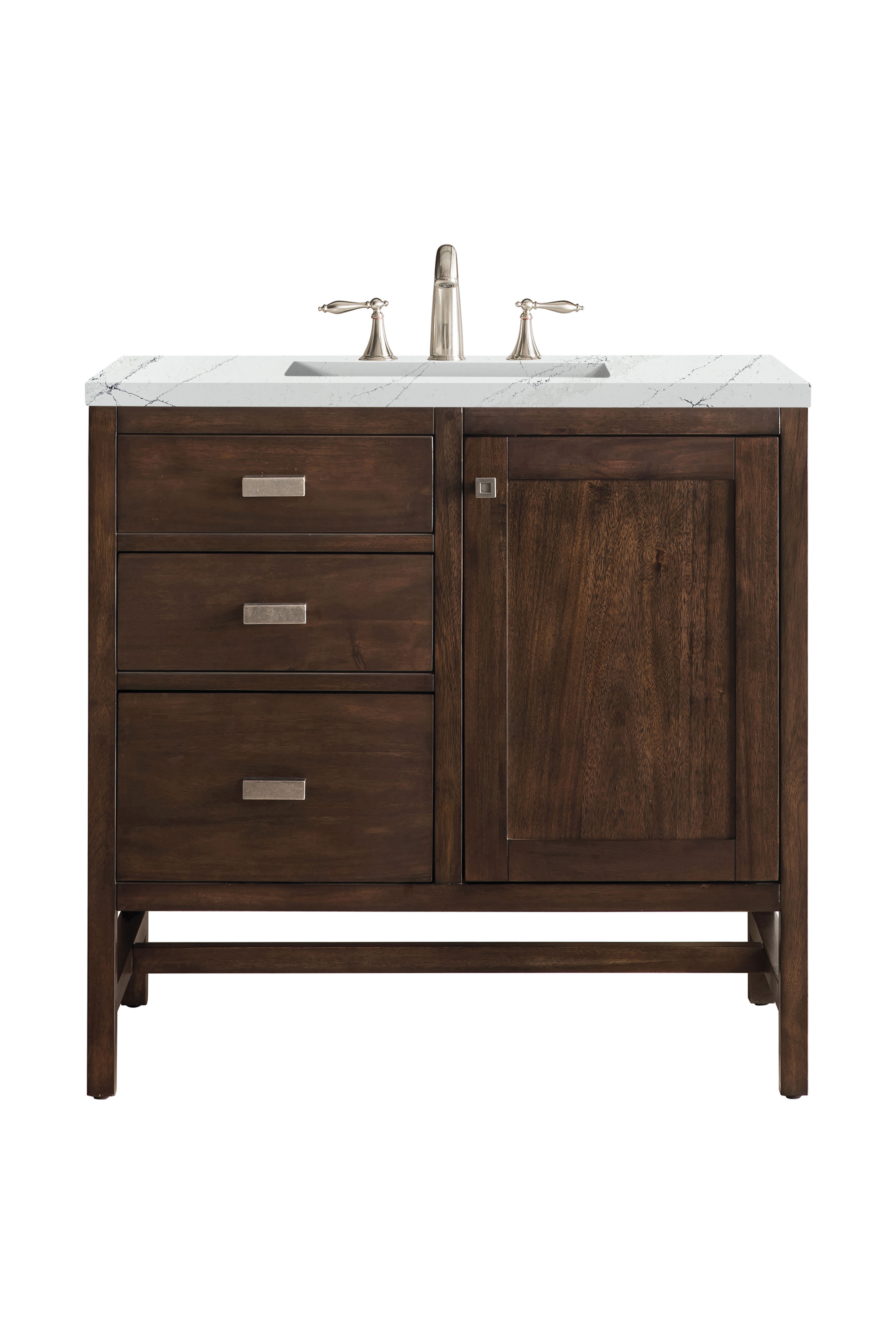 James Martin E444-V36-MCA-3ENC Addison 36" Single Vanity Cabinet, Mid Century Acacia, w/ 3 CM Ethereal Noctis Quartz Top