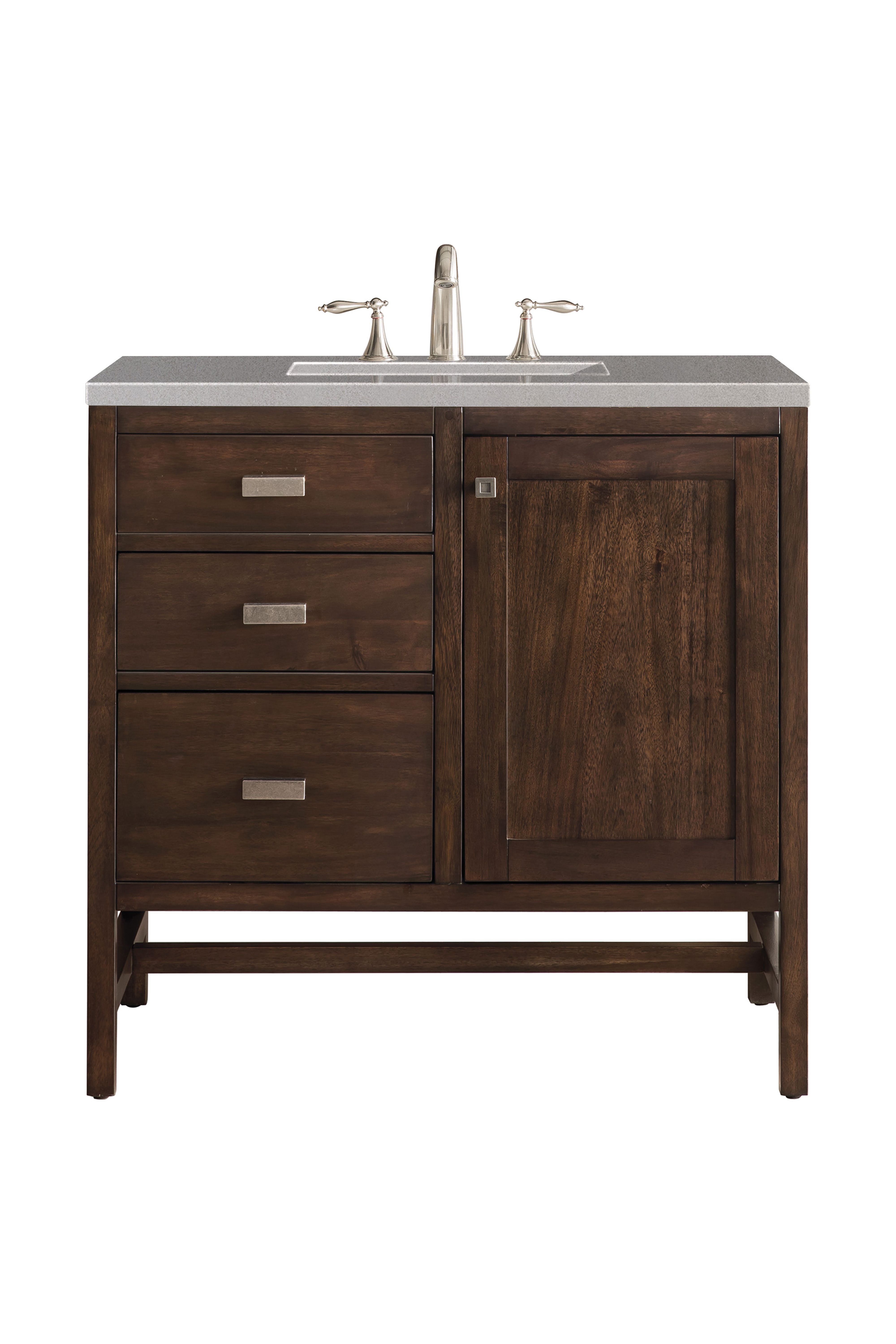 James Martin E444-V36-MCA-3GEX Addison 36" Single Vanity Cabinet, Mid Century Acacia, w/ 3 CM Grey Expo Quartz Top