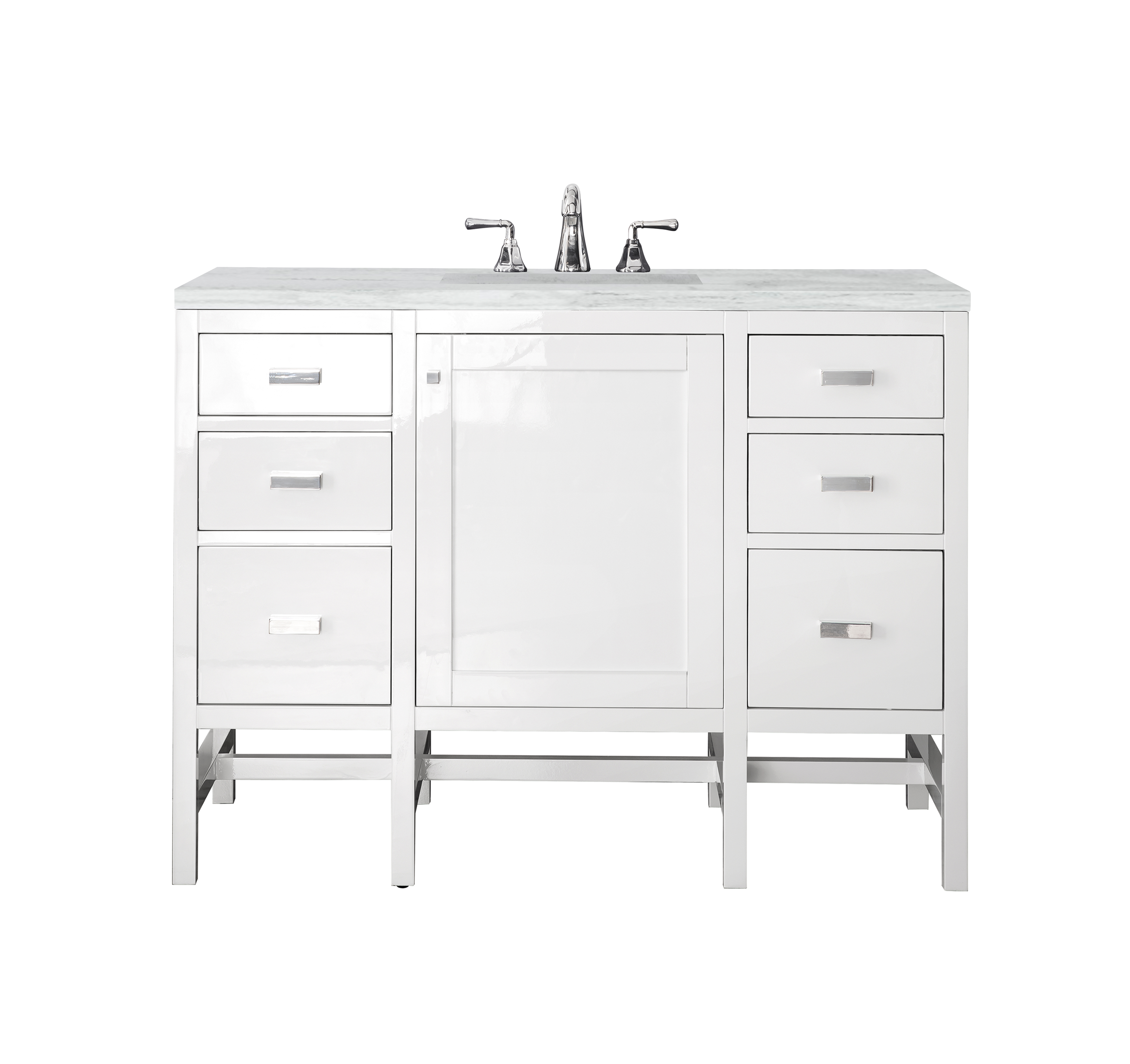 James Martin E444-V48-GW-3AF Addison 48" Single Vanity Cabinet, Glossy White, w/ 3 CM Arctic Fall Solid Surface Countertop - Click Image to Close