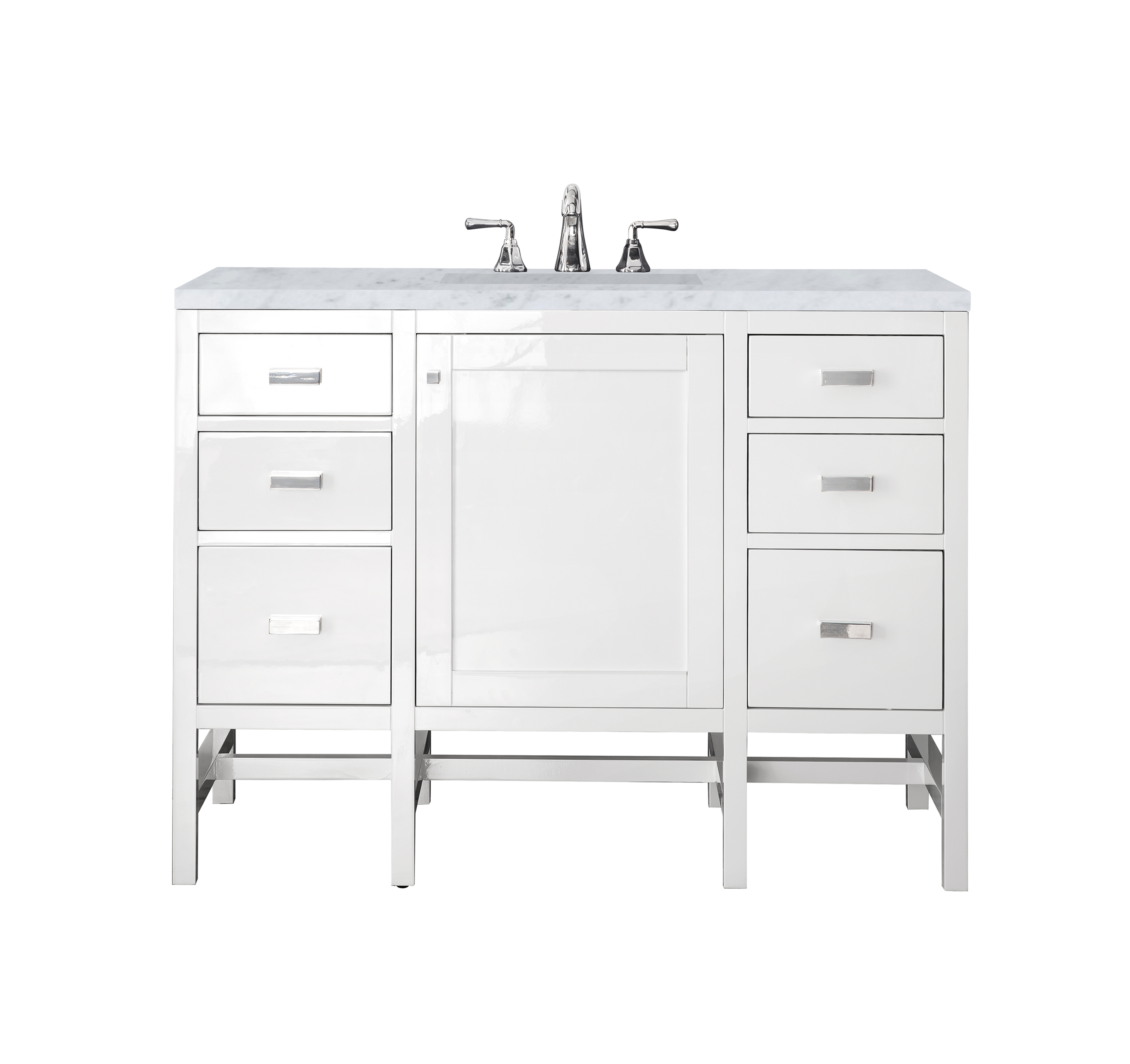 James Martin E444-V48-GW-3CAR Addison 48" Single Vanity Cabinet, Glossy White, w/ 3 CM Carrara White Top - Click Image to Close