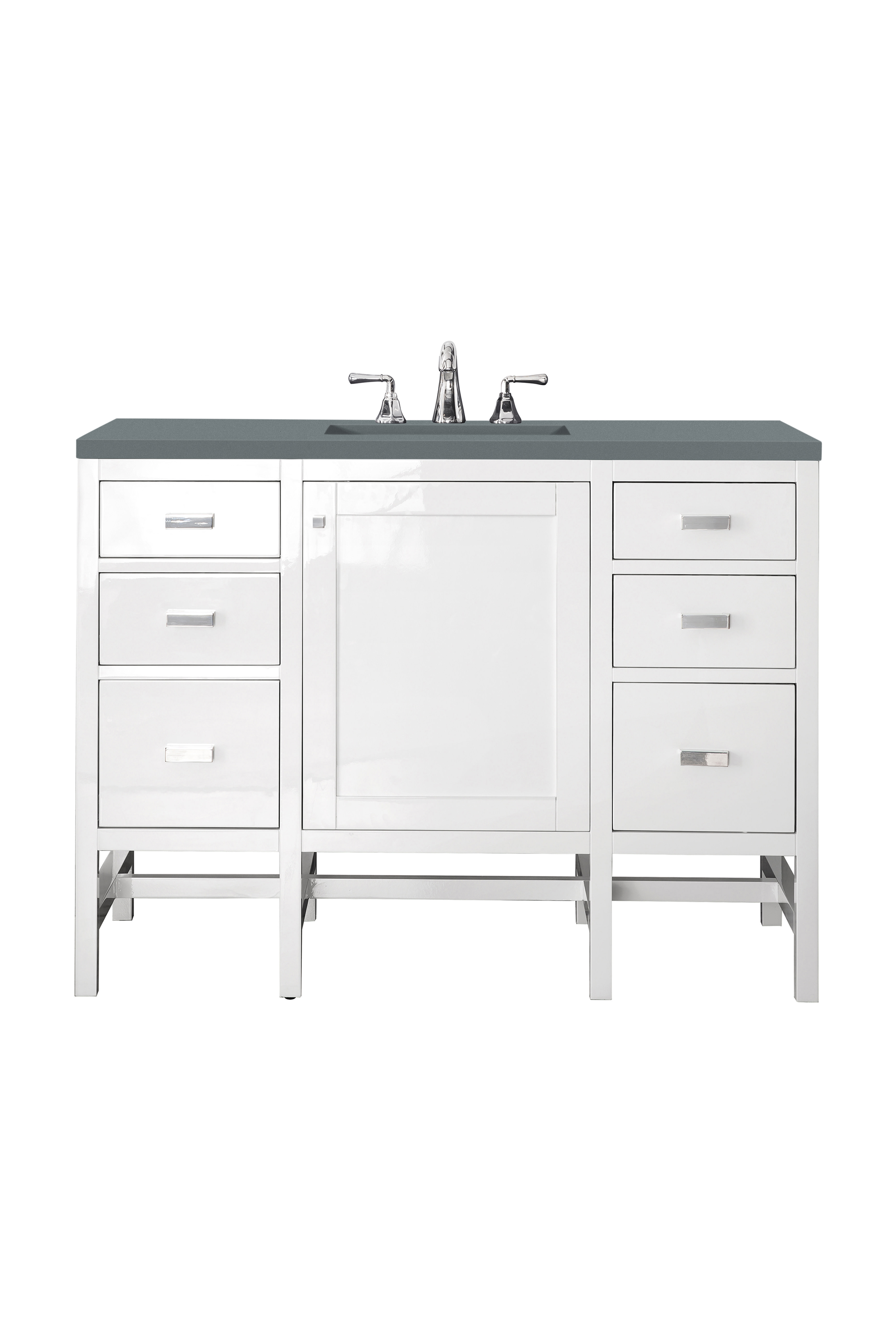 James Martin E444-V48-GW-3CBL Addison 48" Single Vanity Cabinet, Glossy White, w/ 3 CM Cala Blue Top