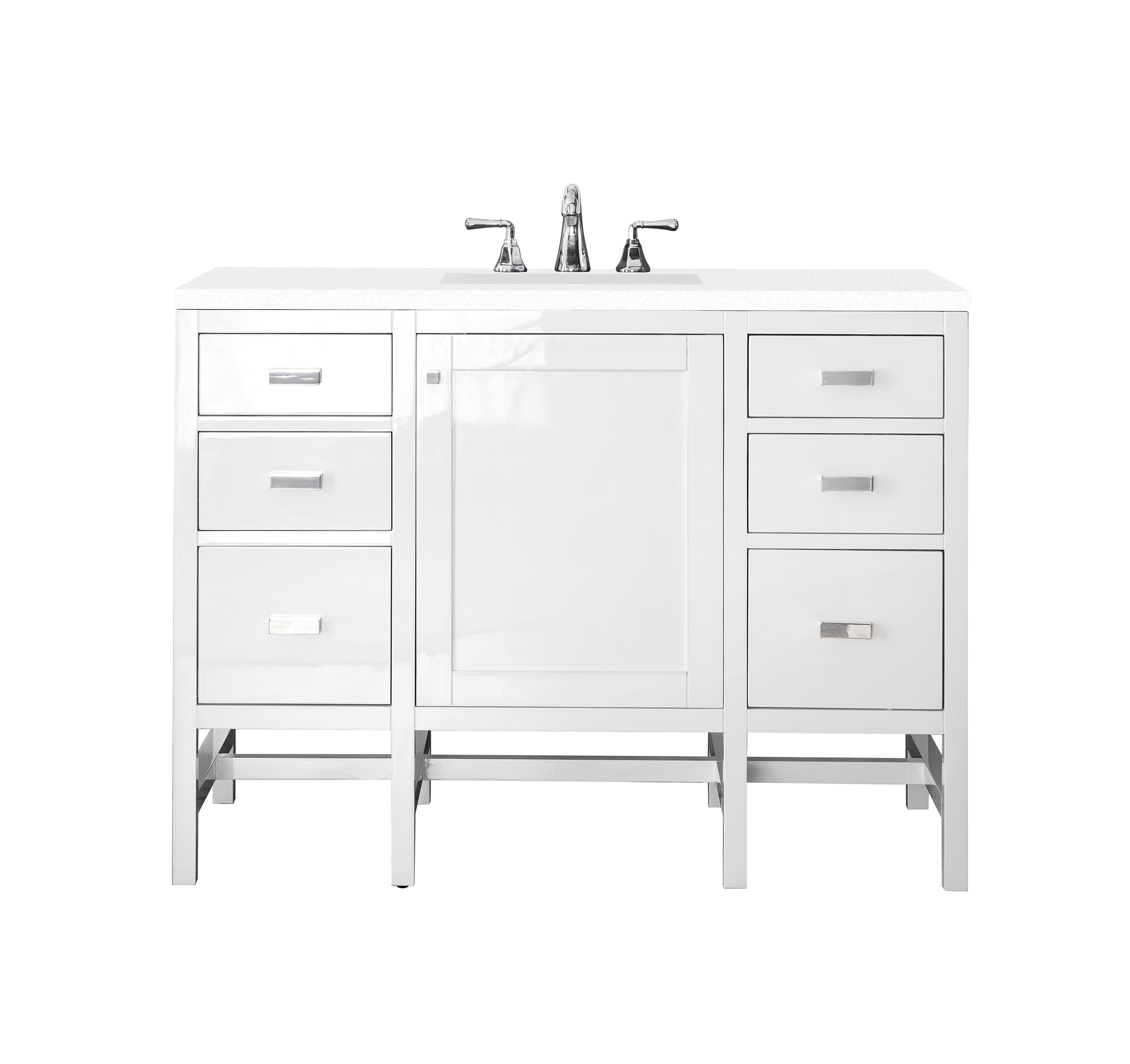 James Martin E444-V48-GW-3CLW Addison 48" Single Vanity Cabinet, Glossy White, w/ 3 CM Classic White Quartz Top