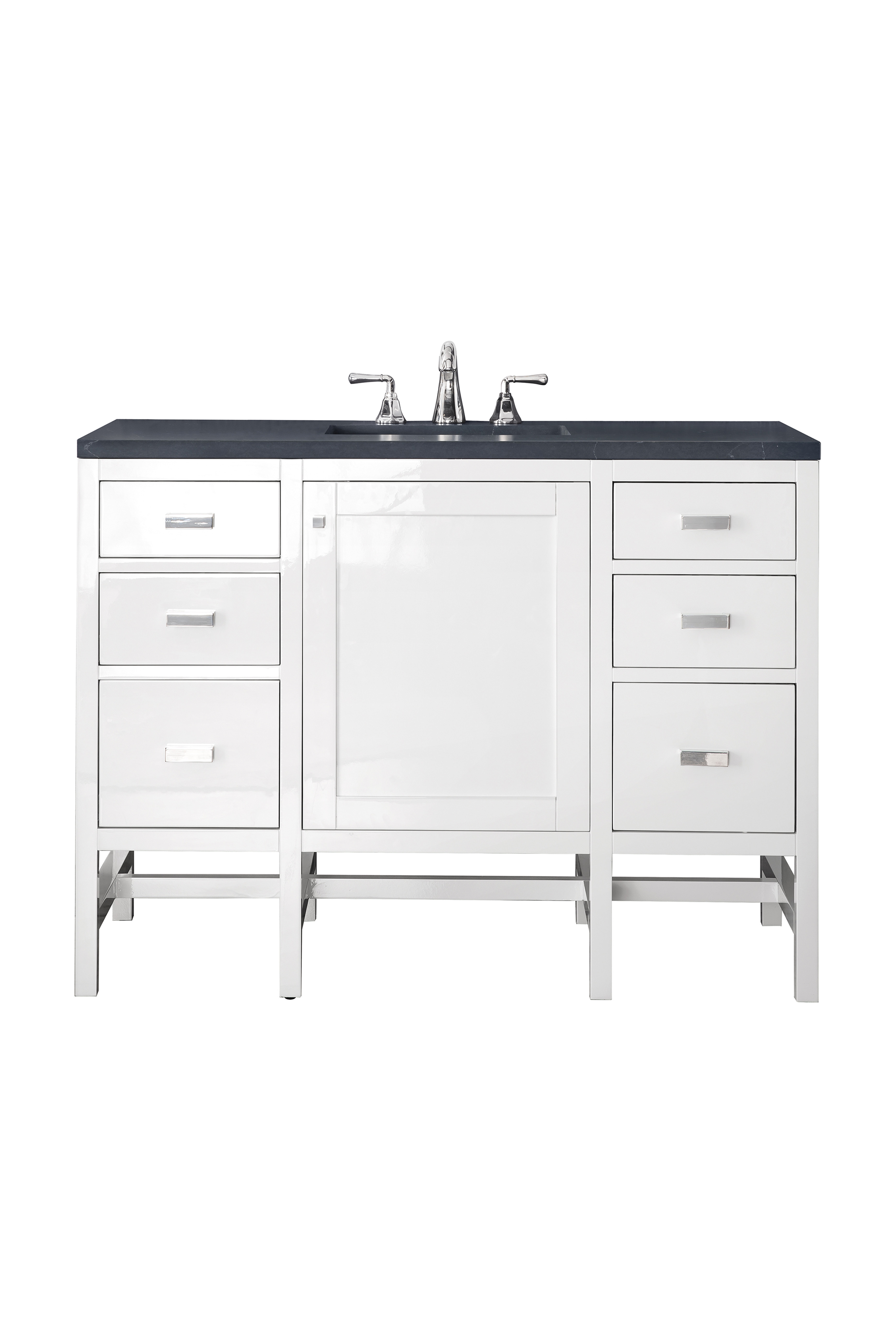 James Martin E444-V48-GW-3CSP Addison 48" Single Vanity Cabinet, Glossy White, w/ 3 CM Charcoal Soapstone Quartz Top