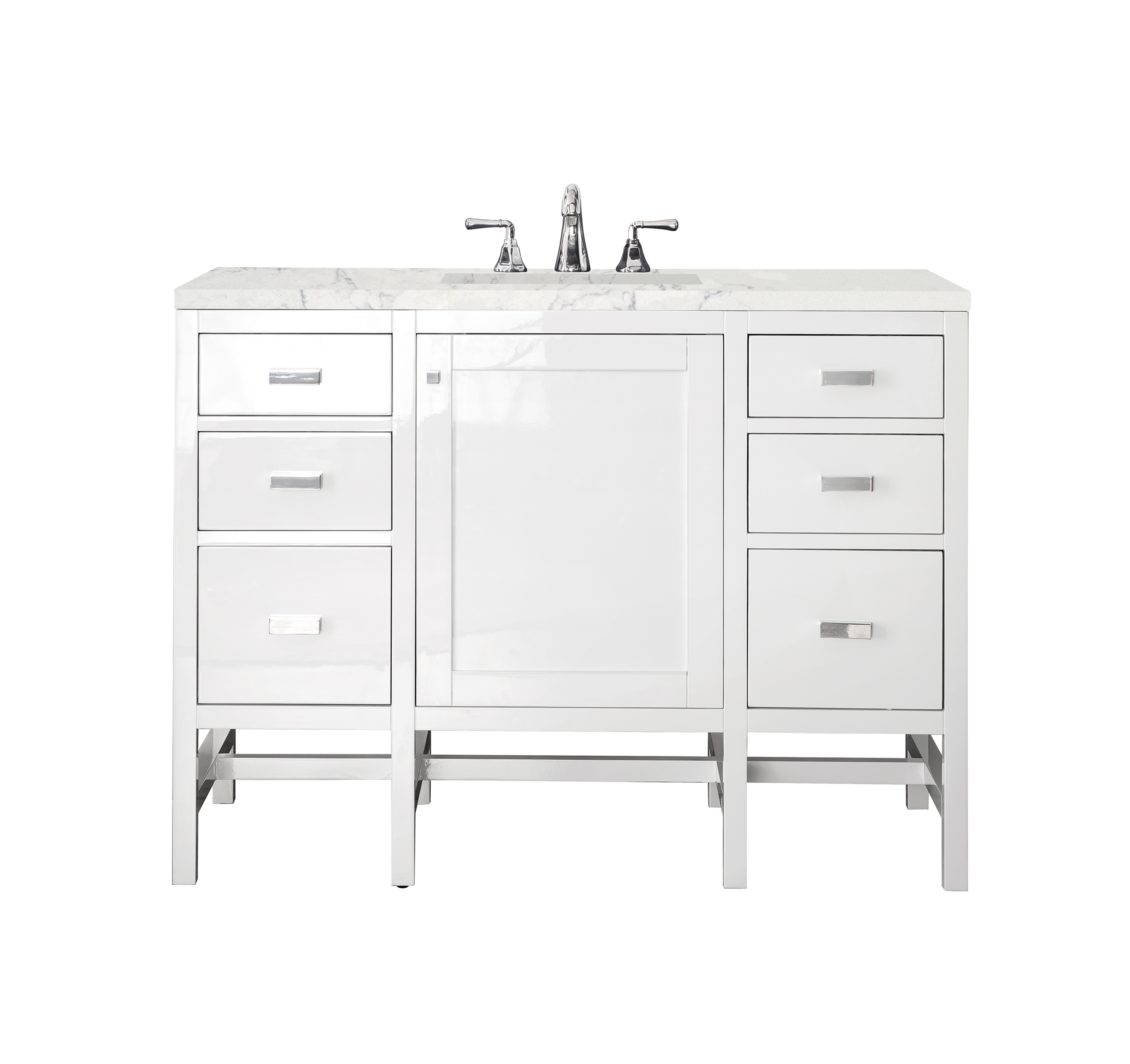 James Martin E444-V48-GW-3EJP Addison 48" Single Vanity Cabinet, Glossy White, w/ 3 CM Eternal Jasmine Pearl Quartz Top - Click Image to Close