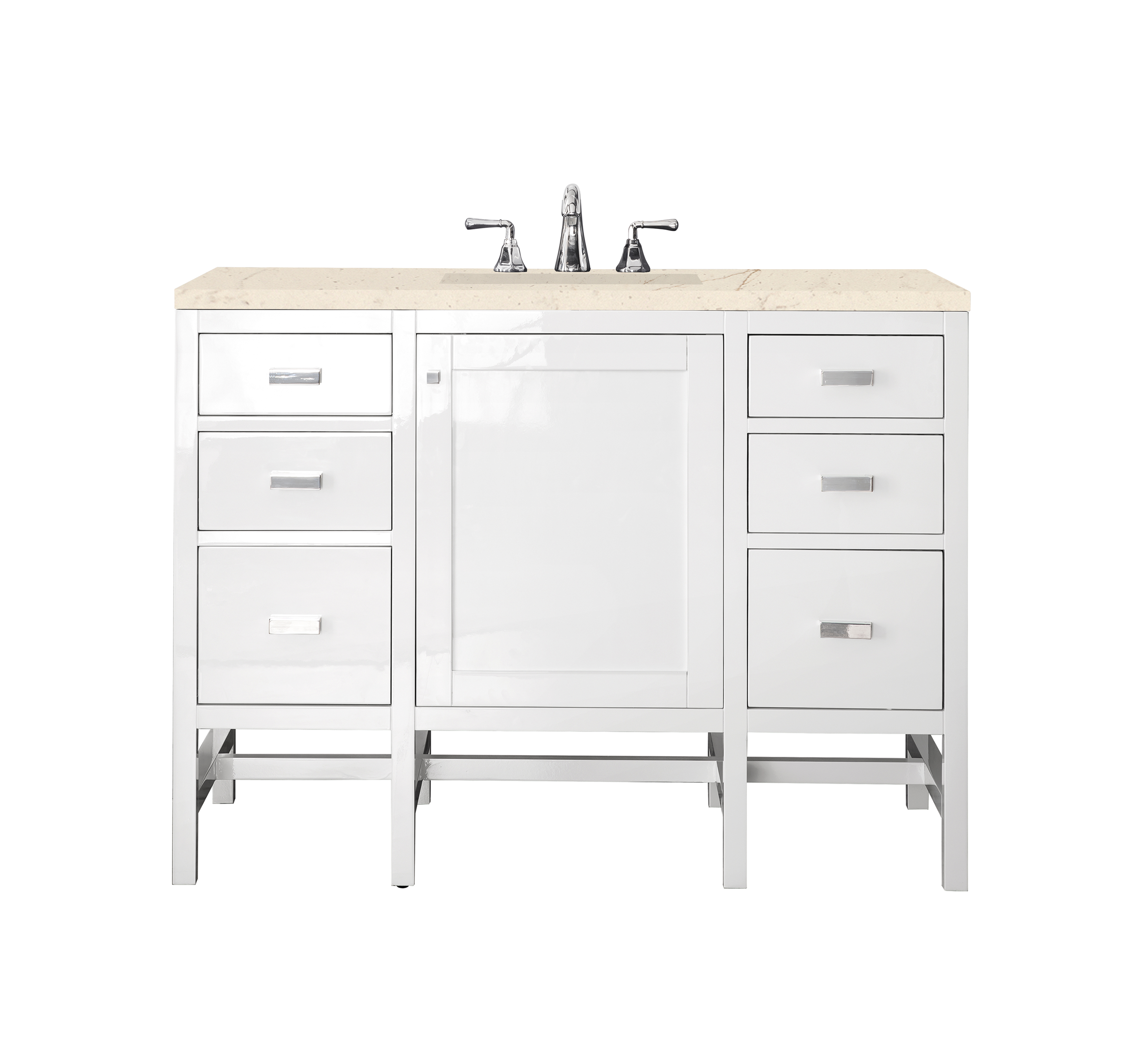 James Martin E444-V48-GW-3EMR Addison 48" Single Vanity Cabinet, Glossy White, w/ 3 CM Eternal Marfil Top