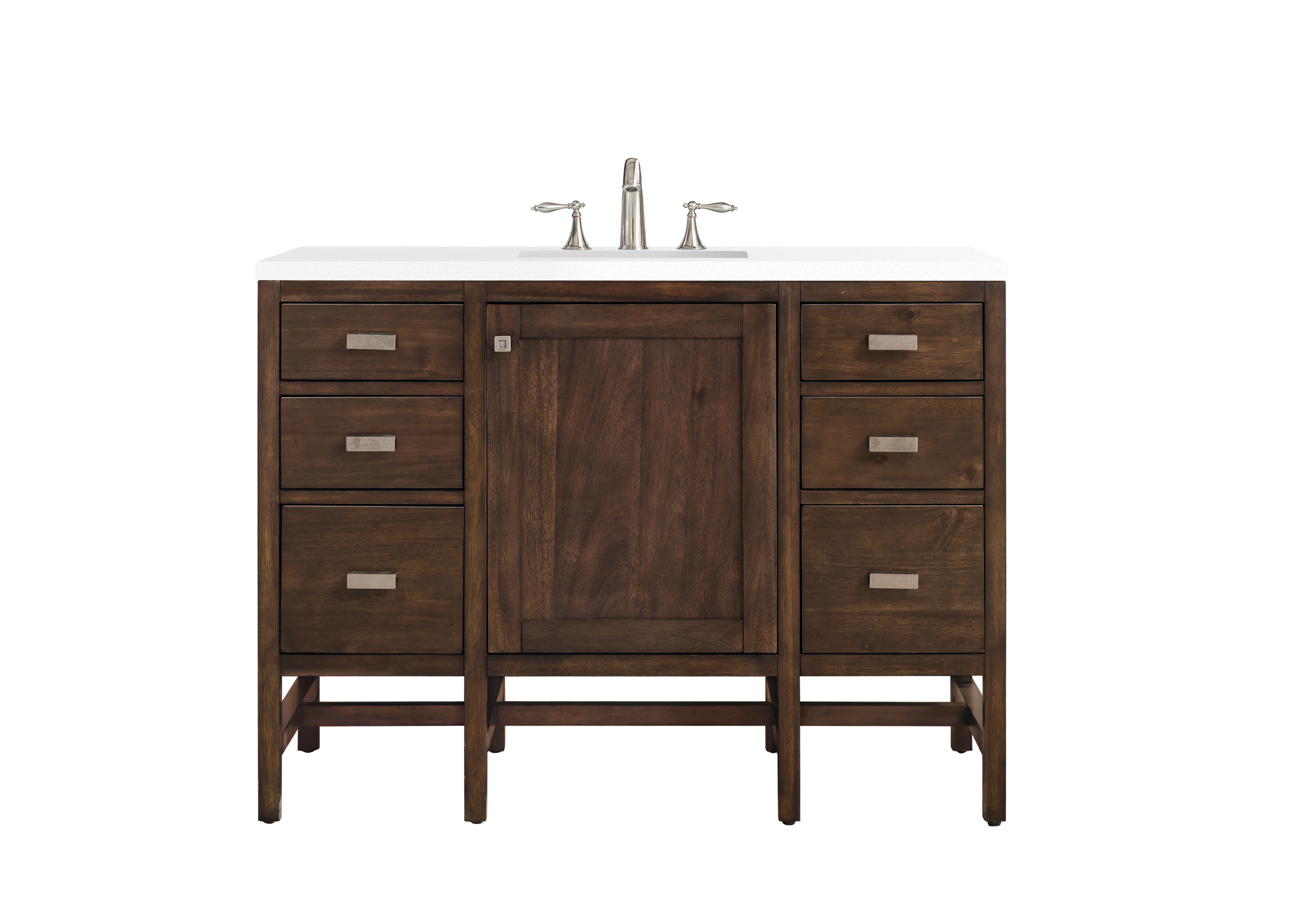 James Martin E444-V48-MCA-3CLW Addison 48" Single Vanity Cabinet, Mid Century Acacia, w/ 3 CM Classic White Quartz Top