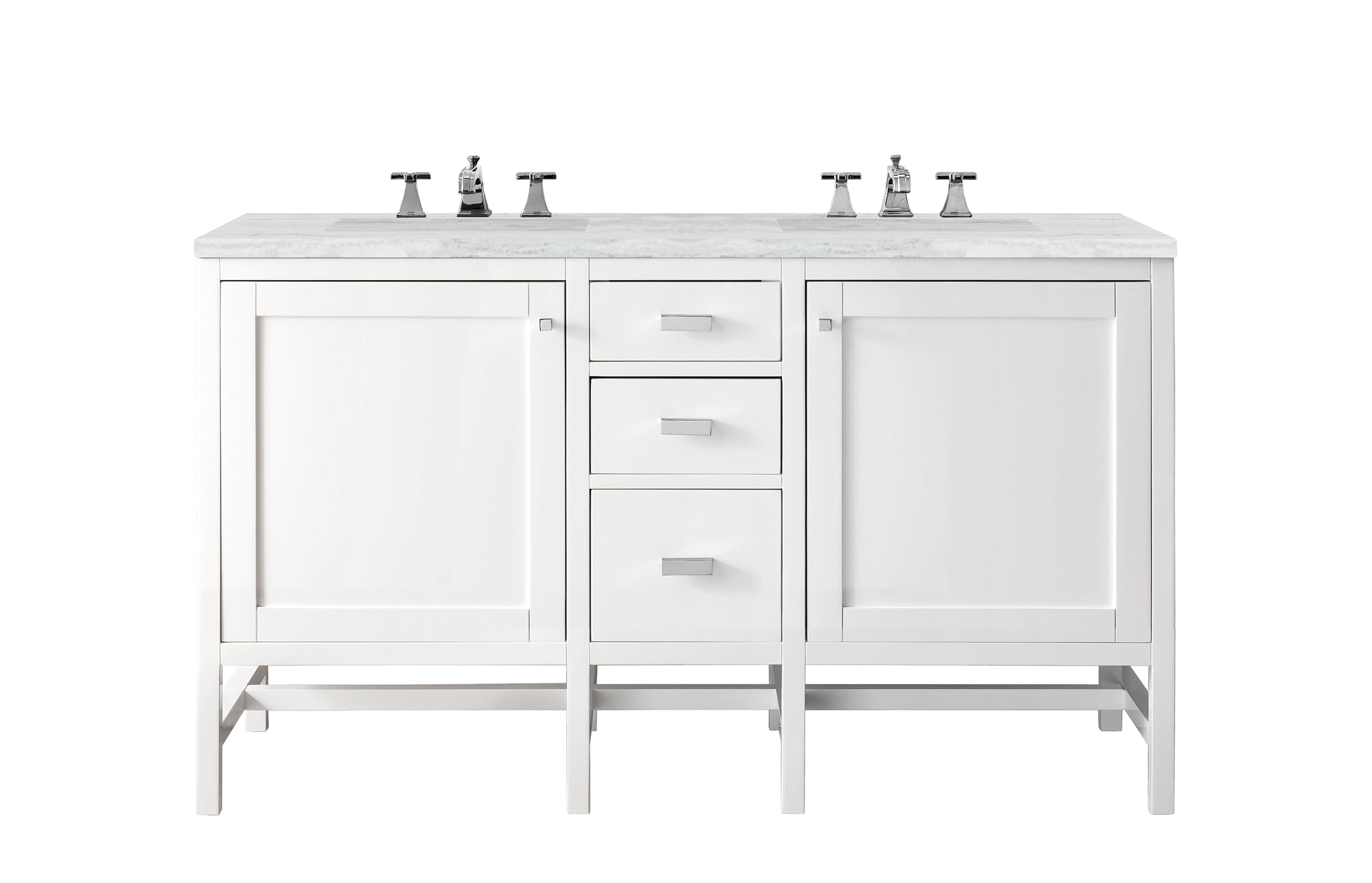 James Martin E444-V60D-GW-3AF Addison 60" Double Vanity Cabinet, Glossy White, w/ 3 CM Arctic Fall Solid Surface Countertop