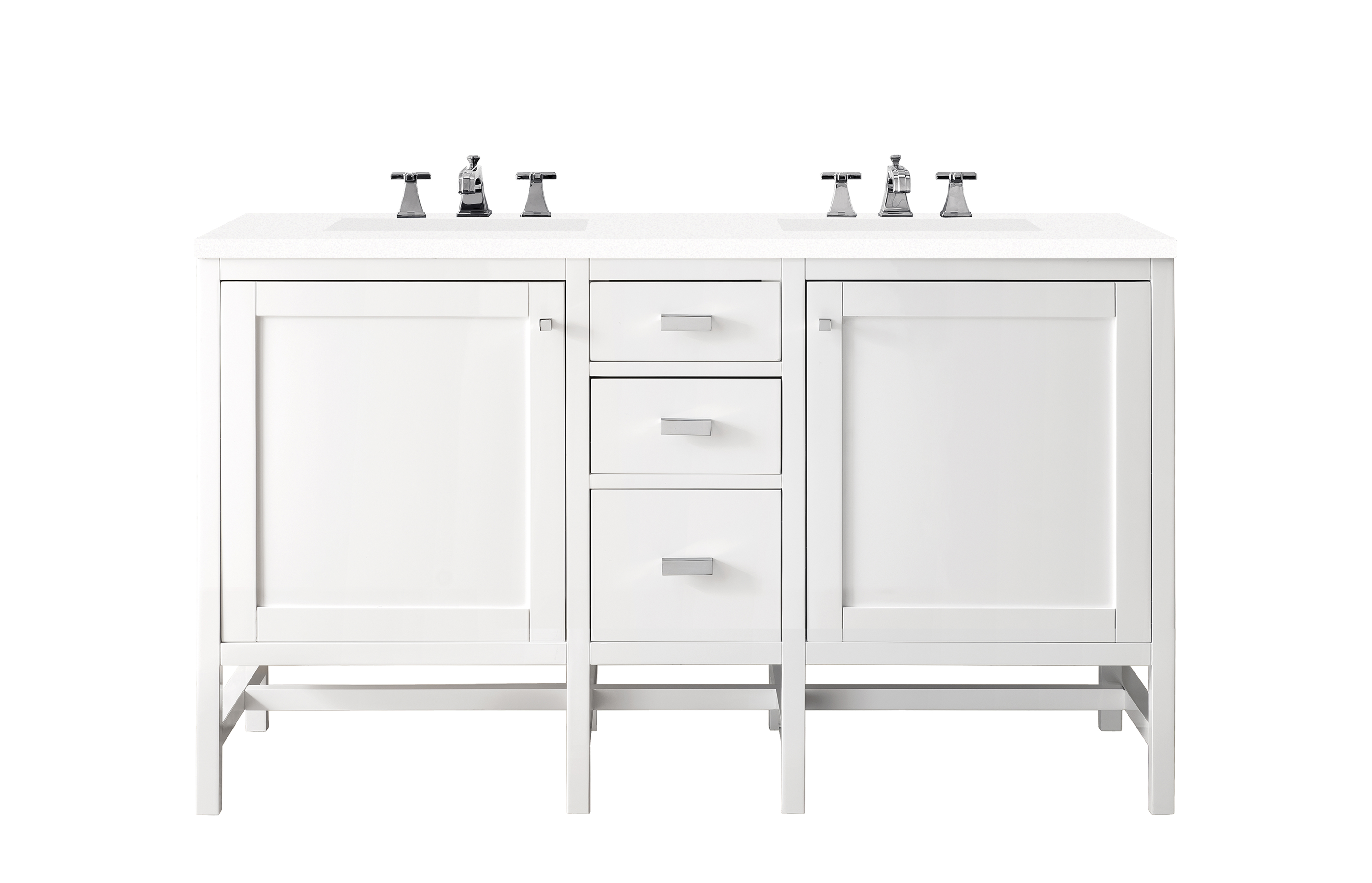 James Martin E444-V60D-GW-3CLW Addison 60" Double Vanity Cabinet, Glossy White, w/ 3 CM Classic White Quartz Top