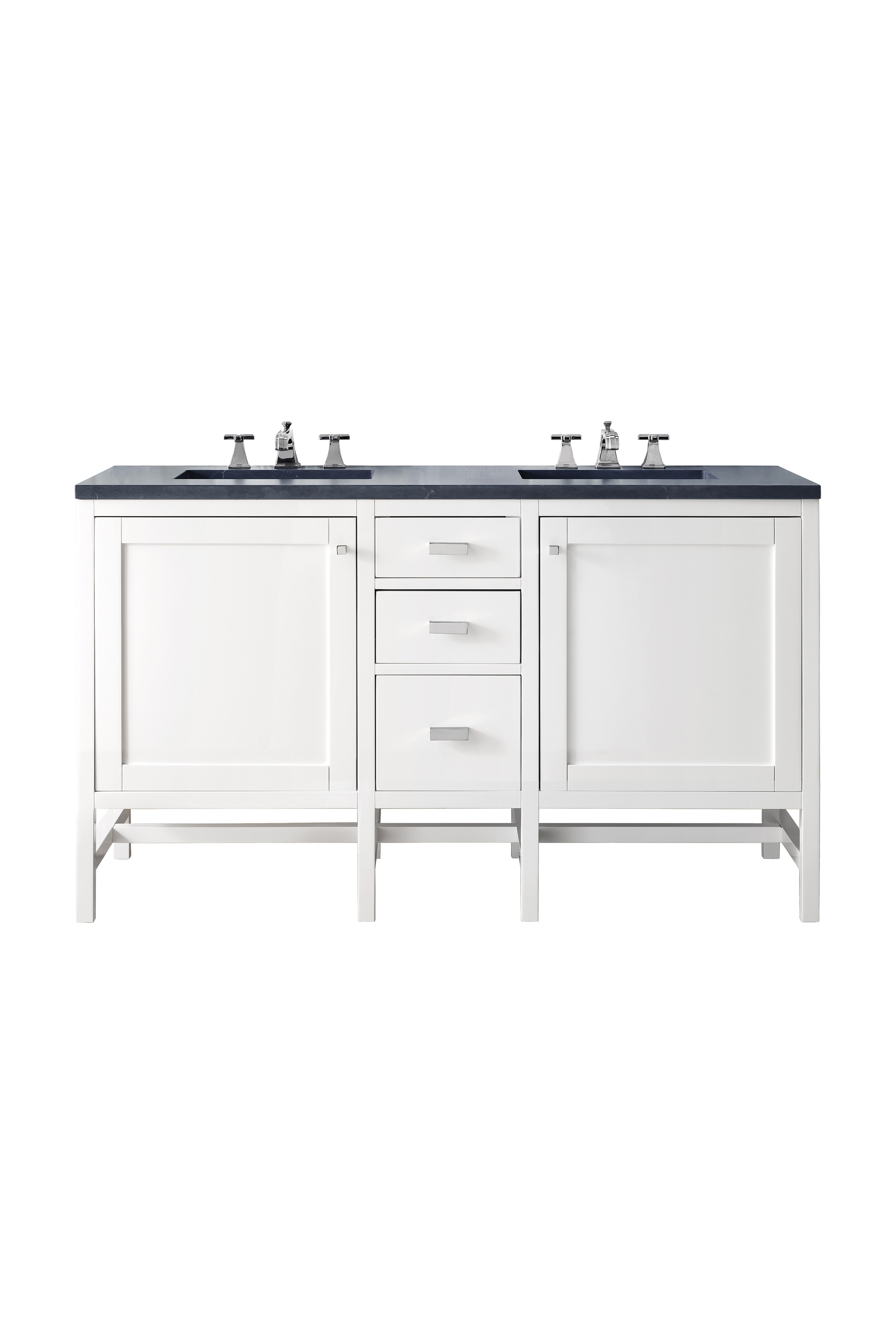 James Martin E444-V60D-GW-3CSP Addison 60" Double Vanity Cabinet, Glossy White, w/ 3 CM Charcoal Soapstone Quartz Top