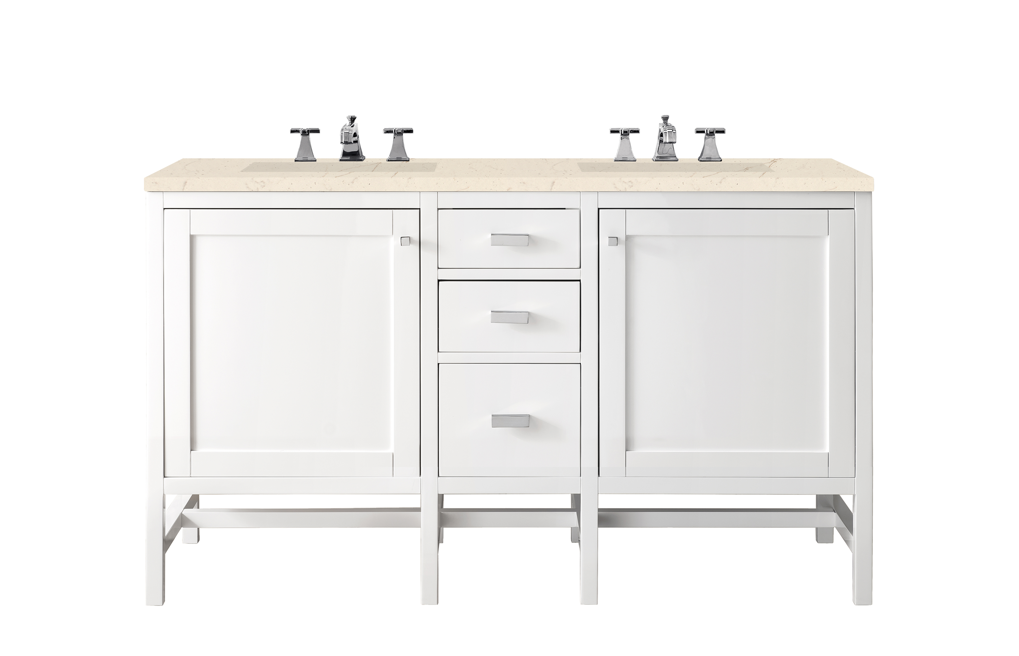 James Martin E444-V60D-GW-3EMR Addison 60" Double Vanity Cabinet, Glossy White, w/ 3 CM Eternal Marfil Top