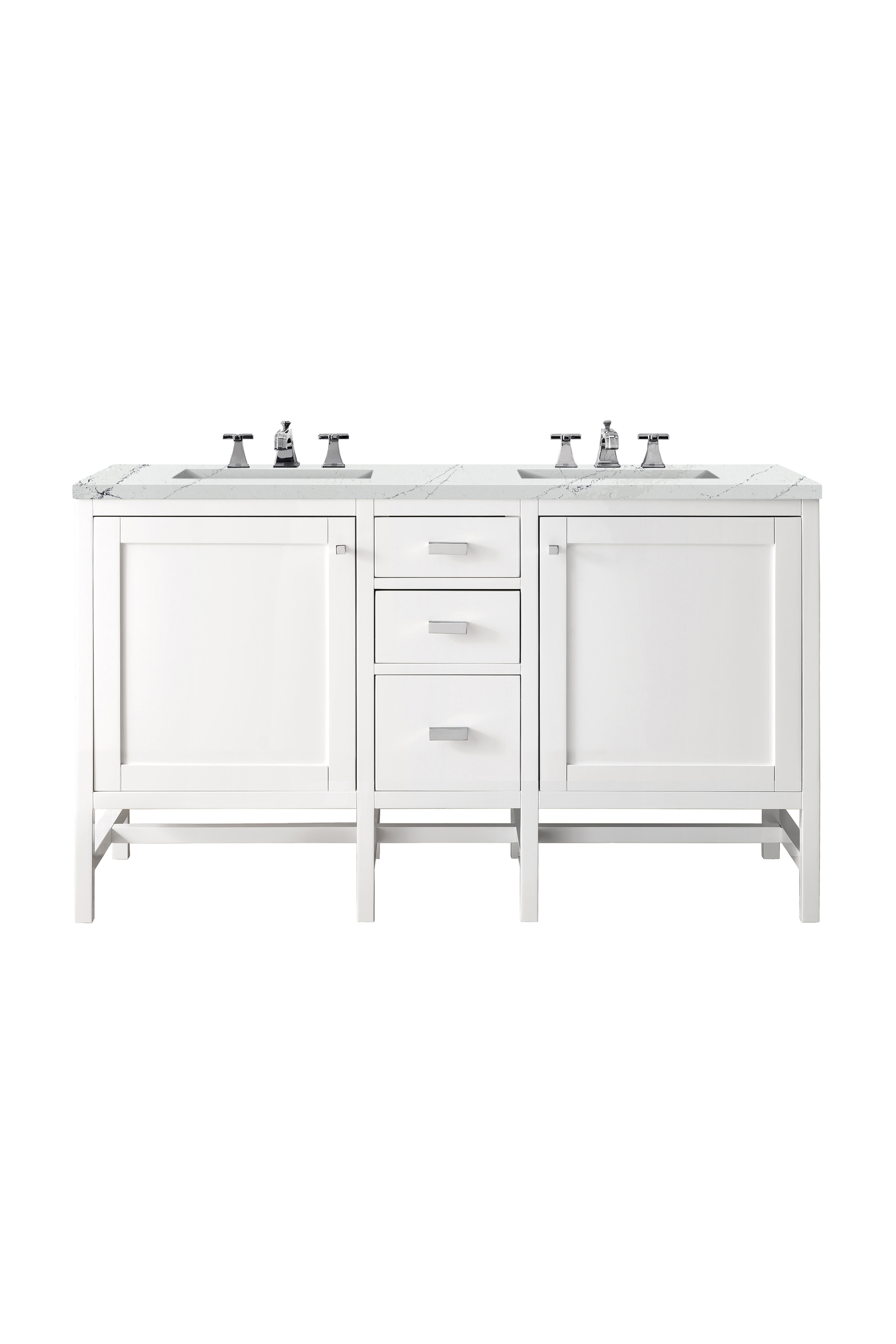 James Martin E444-V60D-GW-3ENC Addison 60" Double Vanity Cabinet, Glossy White, w/ 3 CM Ethereal Noctis Top