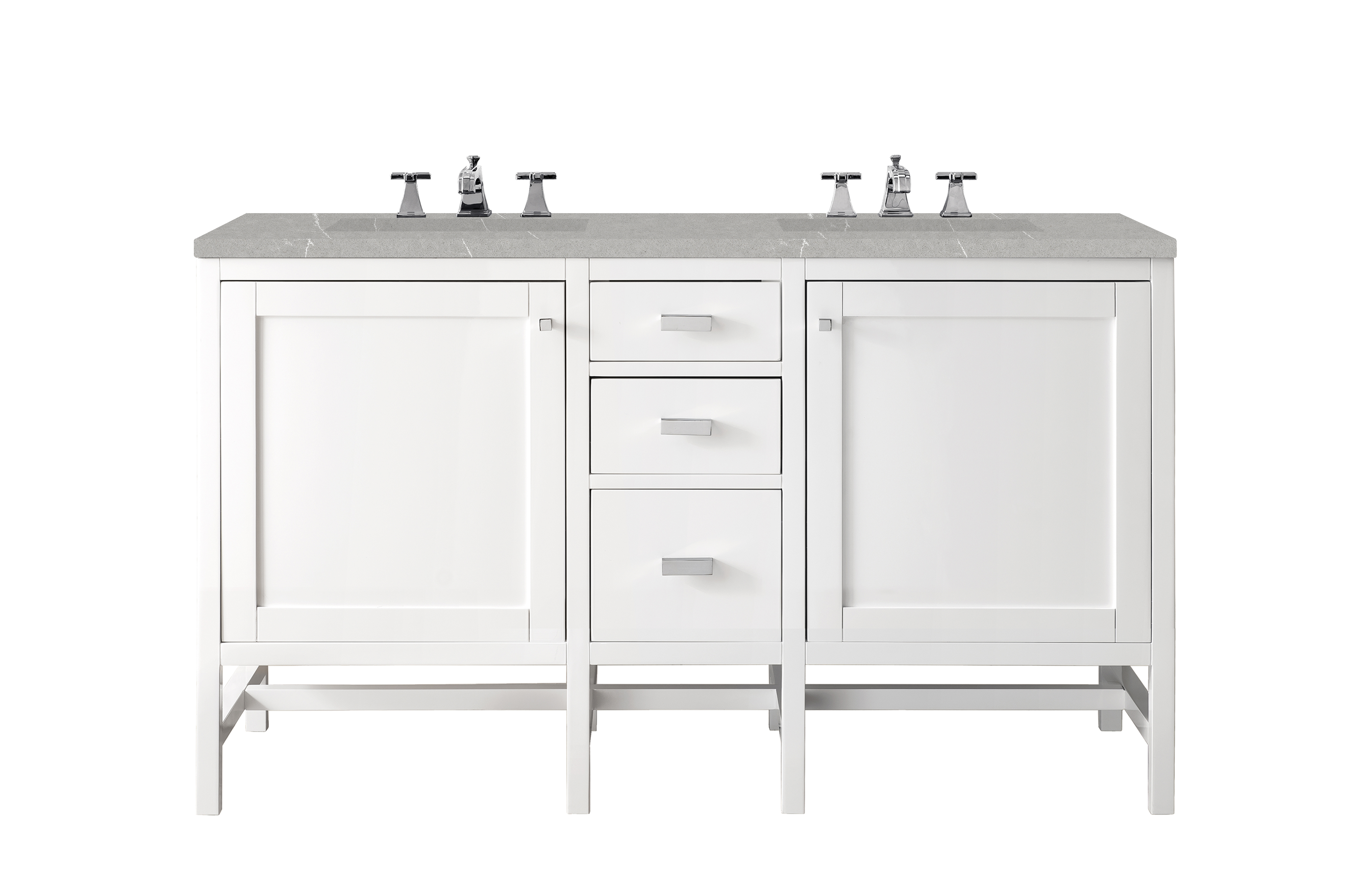 James Martin E444-V60D-GW-3ESR Addison 60" Double Vanity Cabinet, Glossy White, w/ 3 CM Eternal Serena Top