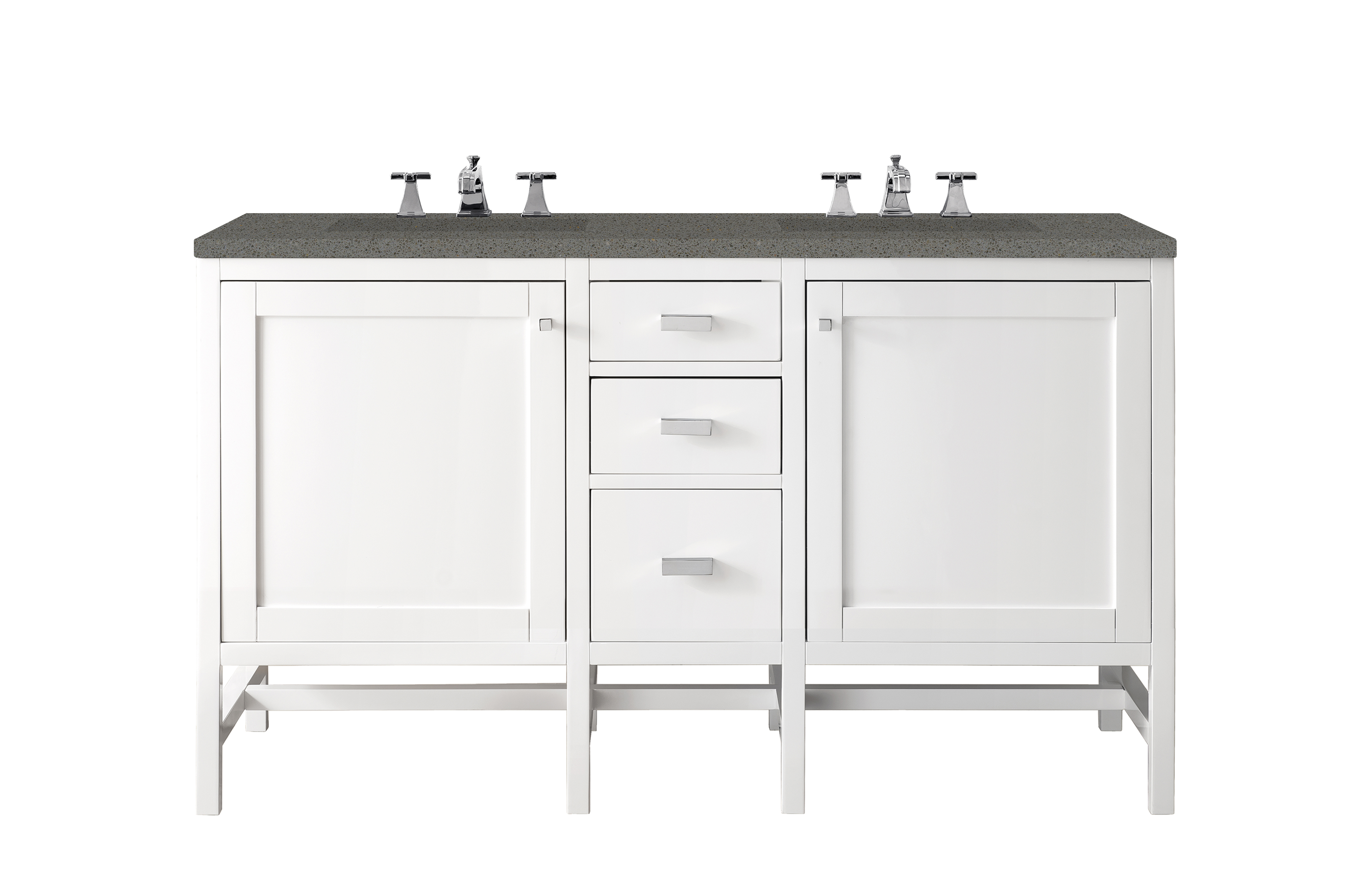 James Martin E444-V60D-GW-3GEX Addison 60" Double Vanity Cabinet, Glossy White, w/ 3 CM Grey Expo Quartz Top