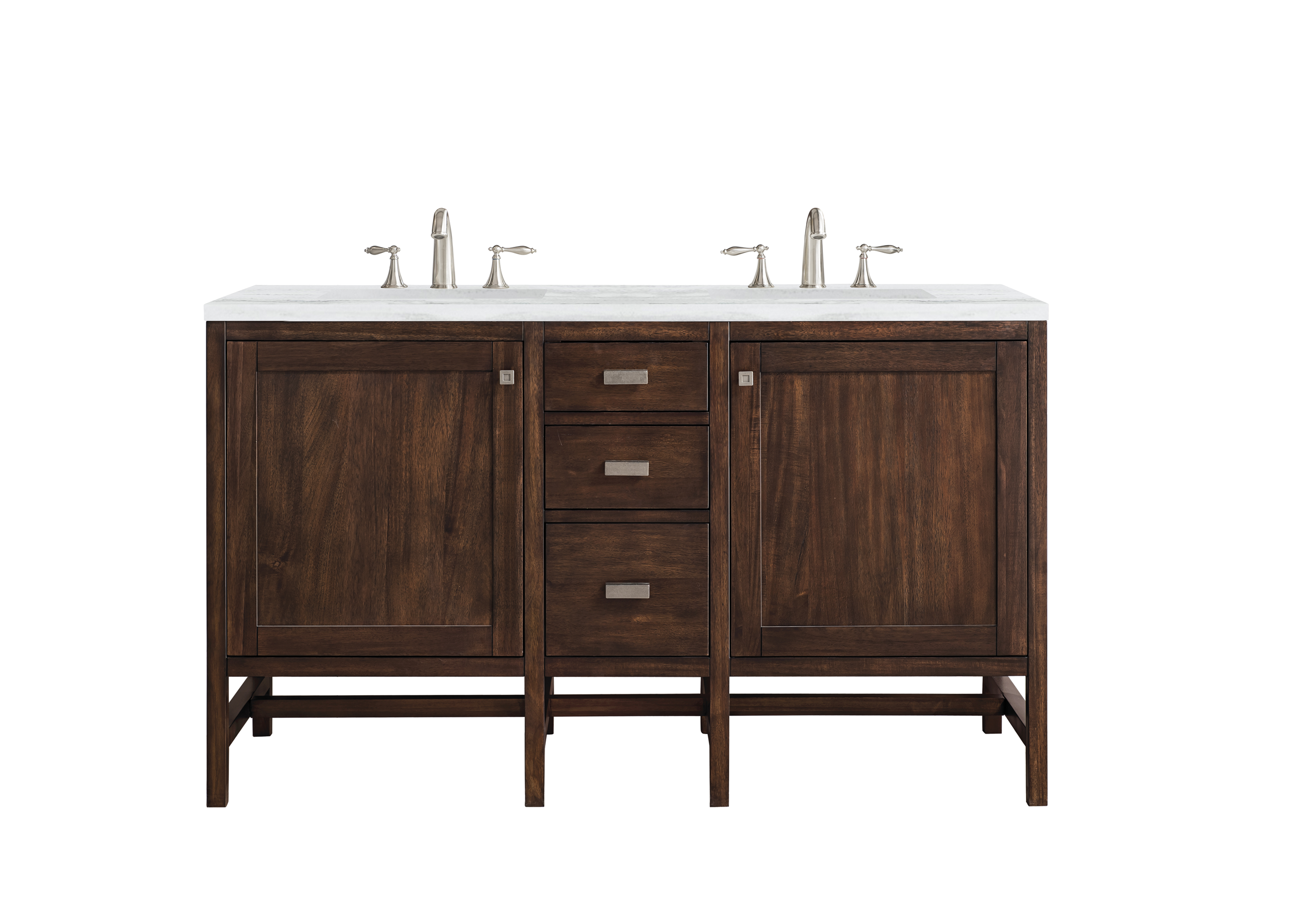 James Martin E444-V60D-MCA-3AF Addison 60" Double Vanity Cabinet, Mid Century Acacia, w/ 3 CM Arctic Fall Solid Surface Countertop