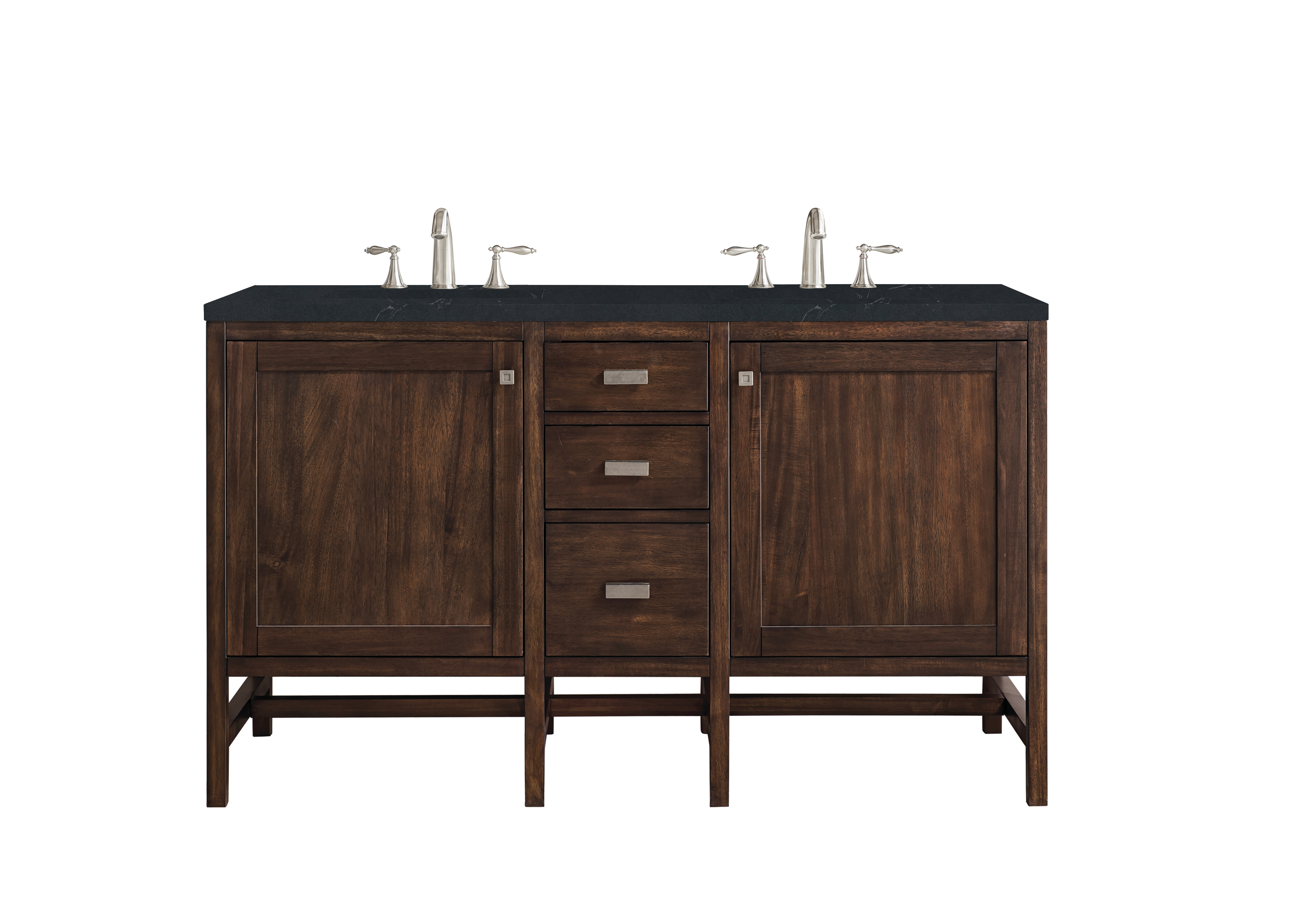 James Martin E444-V60D-MCA-3CSP Addison 60" Double Vanity Cabinet, Mid Century Acacia, w/ 3 CM Charcoal Soapstone Quartz Top