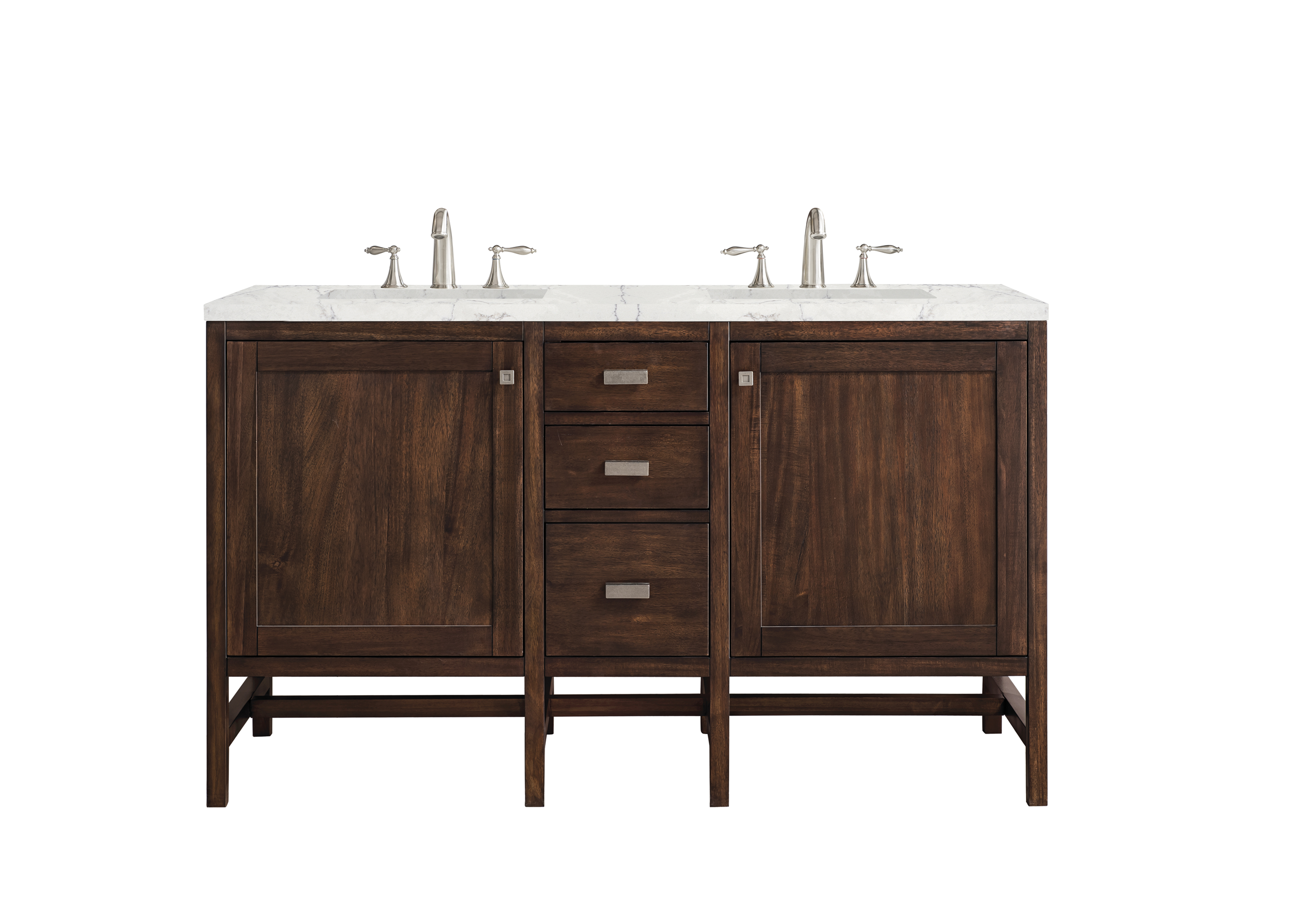 James Martin E444-V60D-MCA-3EJP Addison 60" Double Vanity Cabinet, Mid Century Acacia, w/ 3 CM Eternal Jasmine Pearl Quartz Top