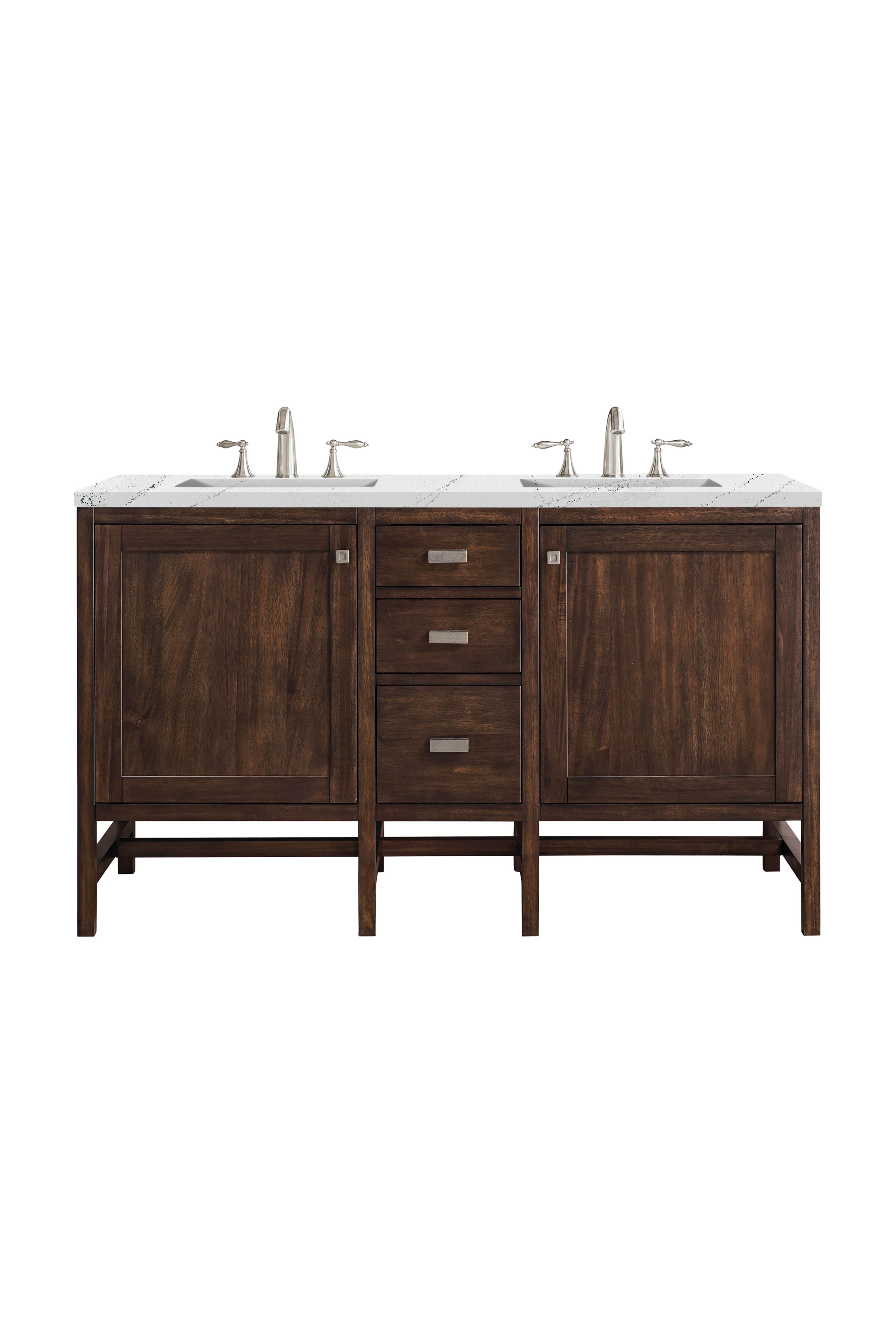 James Martin E444-V60D-MCA-3ENC Addison 60" Double Vanity Cabinet, Mid Century Acacia, w/ 3 CM Ethereal Noctis Quartz Top