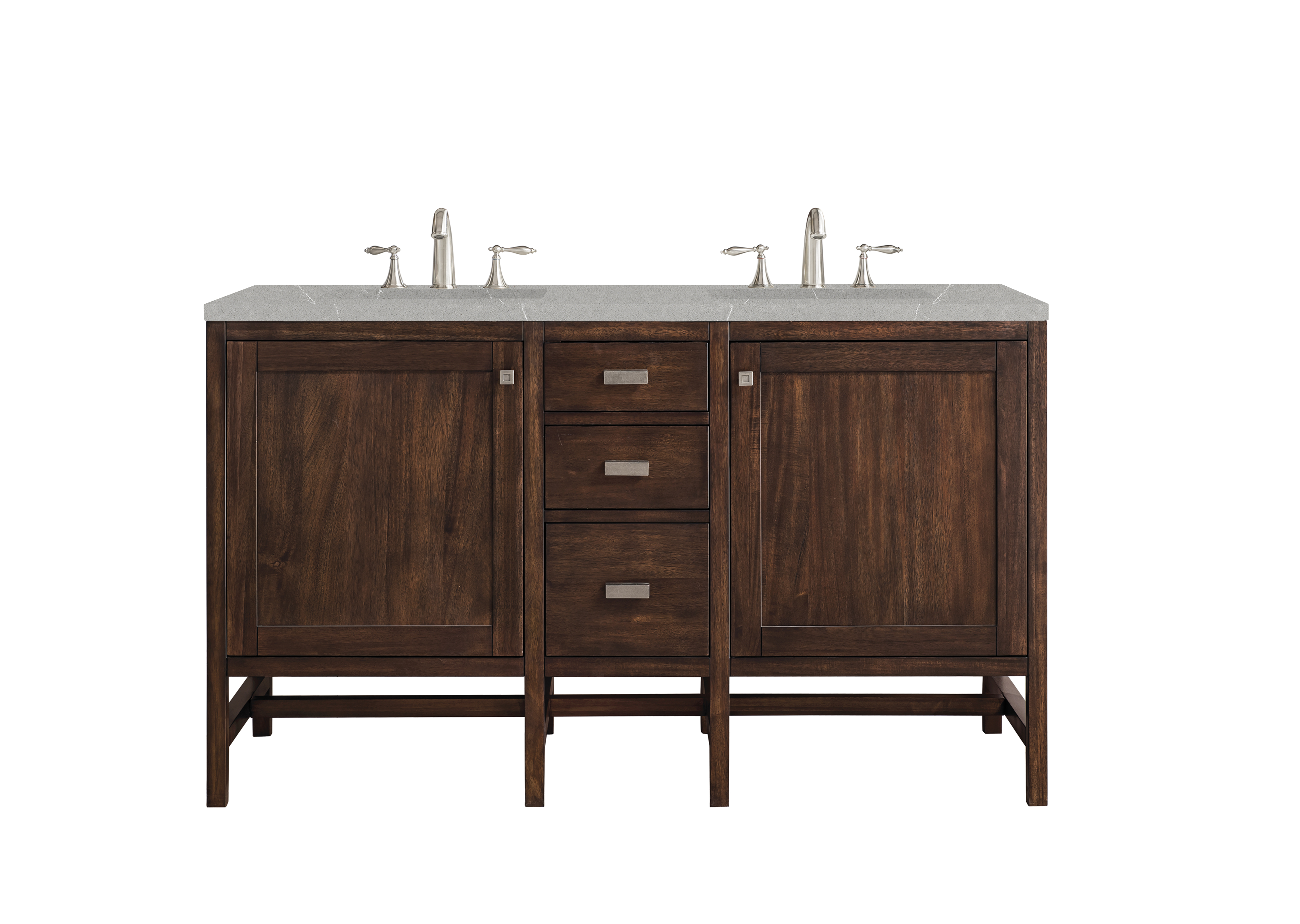 James Martin E444-V60D-MCA-3ESR Addison 60" Double Vanity Cabinet, Mid Century Acacia, w/ 3 CM Eternal Serena Quartz Top
