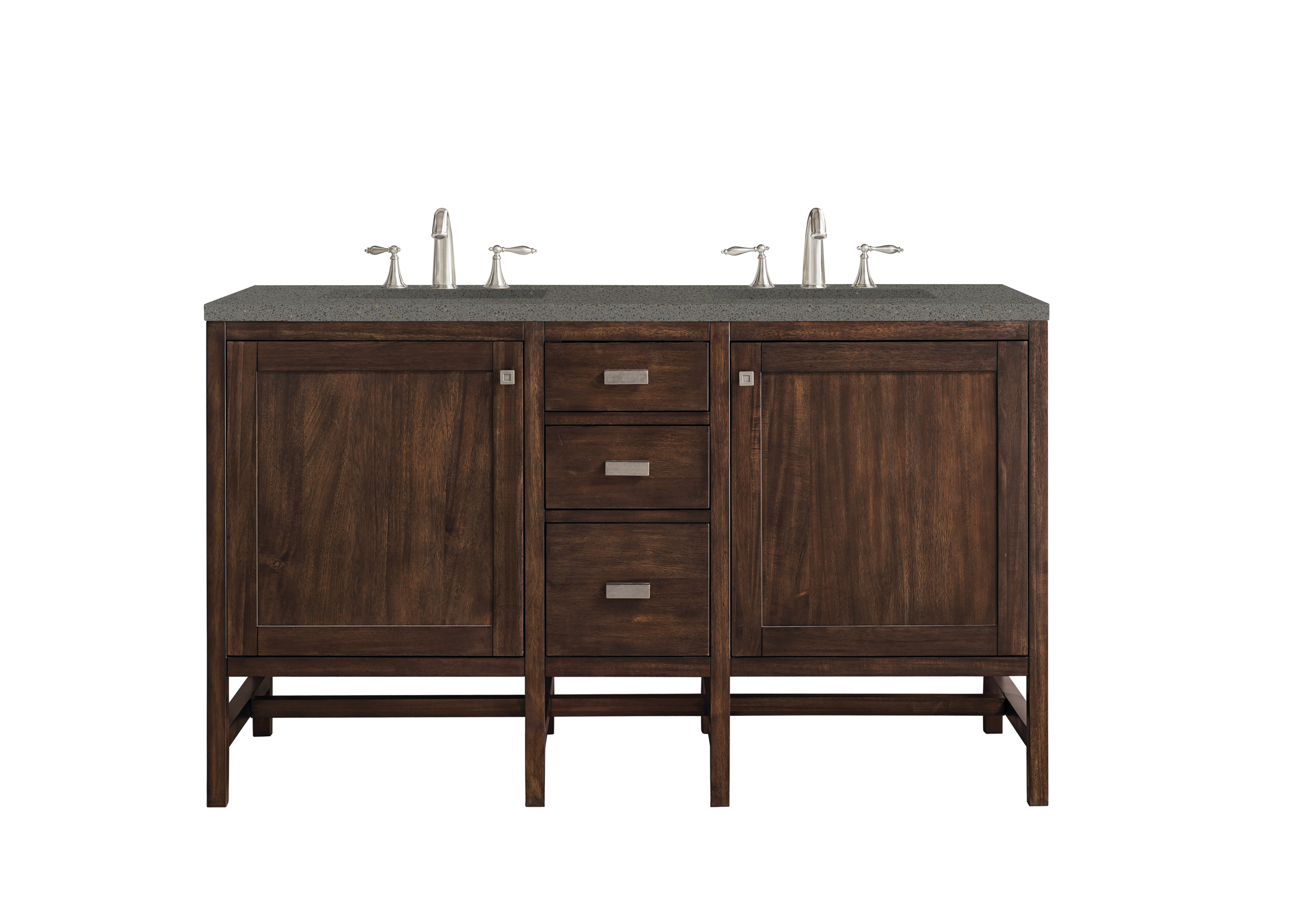 James Martin E444-V60D-MCA-3GEX Addison 60" Double Vanity Cabinet, Mid Century Acacia, w/ 3 CM Grey Expo Quartz Top