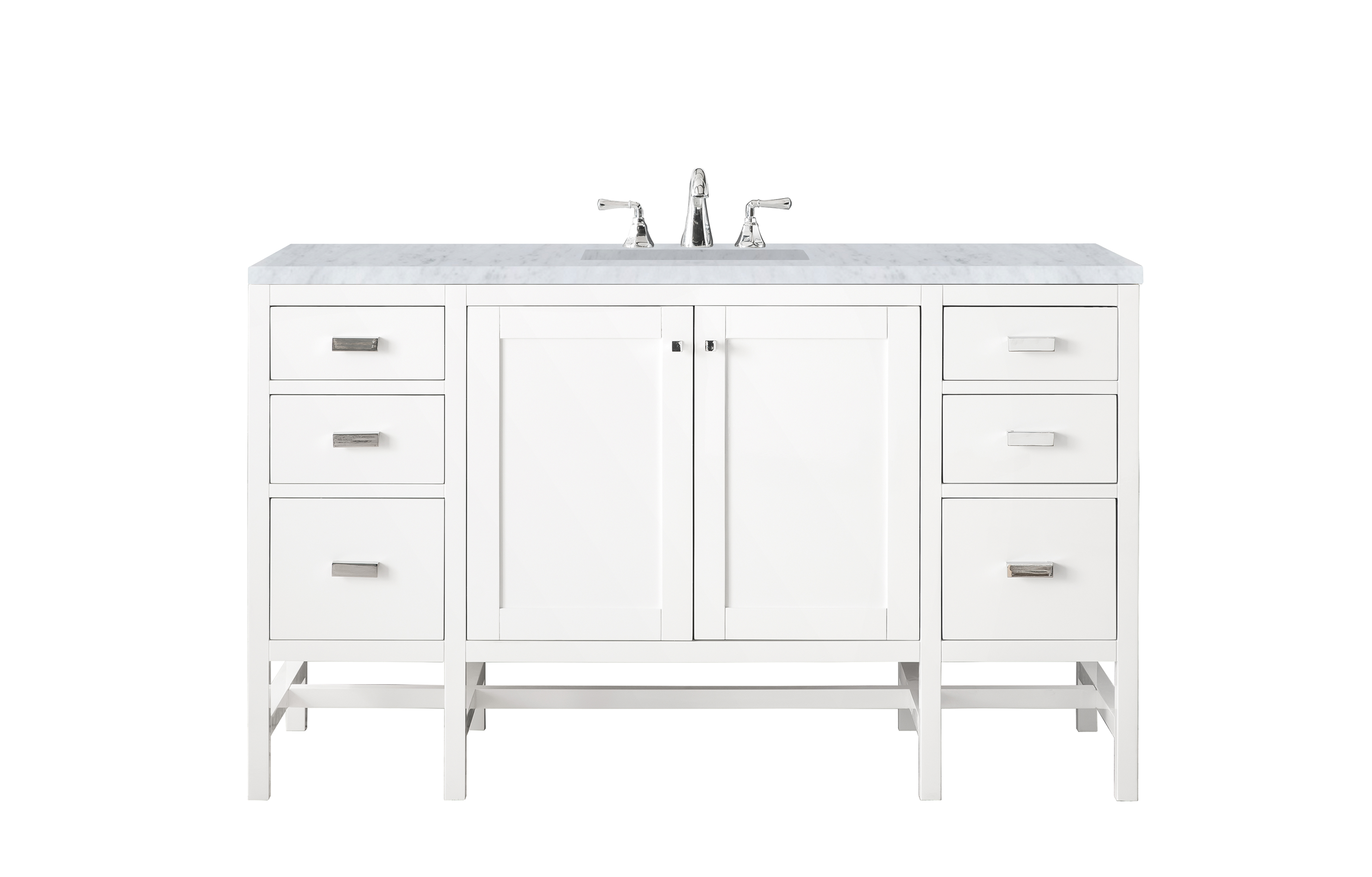 James Martin E444-V60S-GW-3CAR Addison 60" Single Vanity Cabinet , Glossy White, w/ 3 CM Carrara White Top