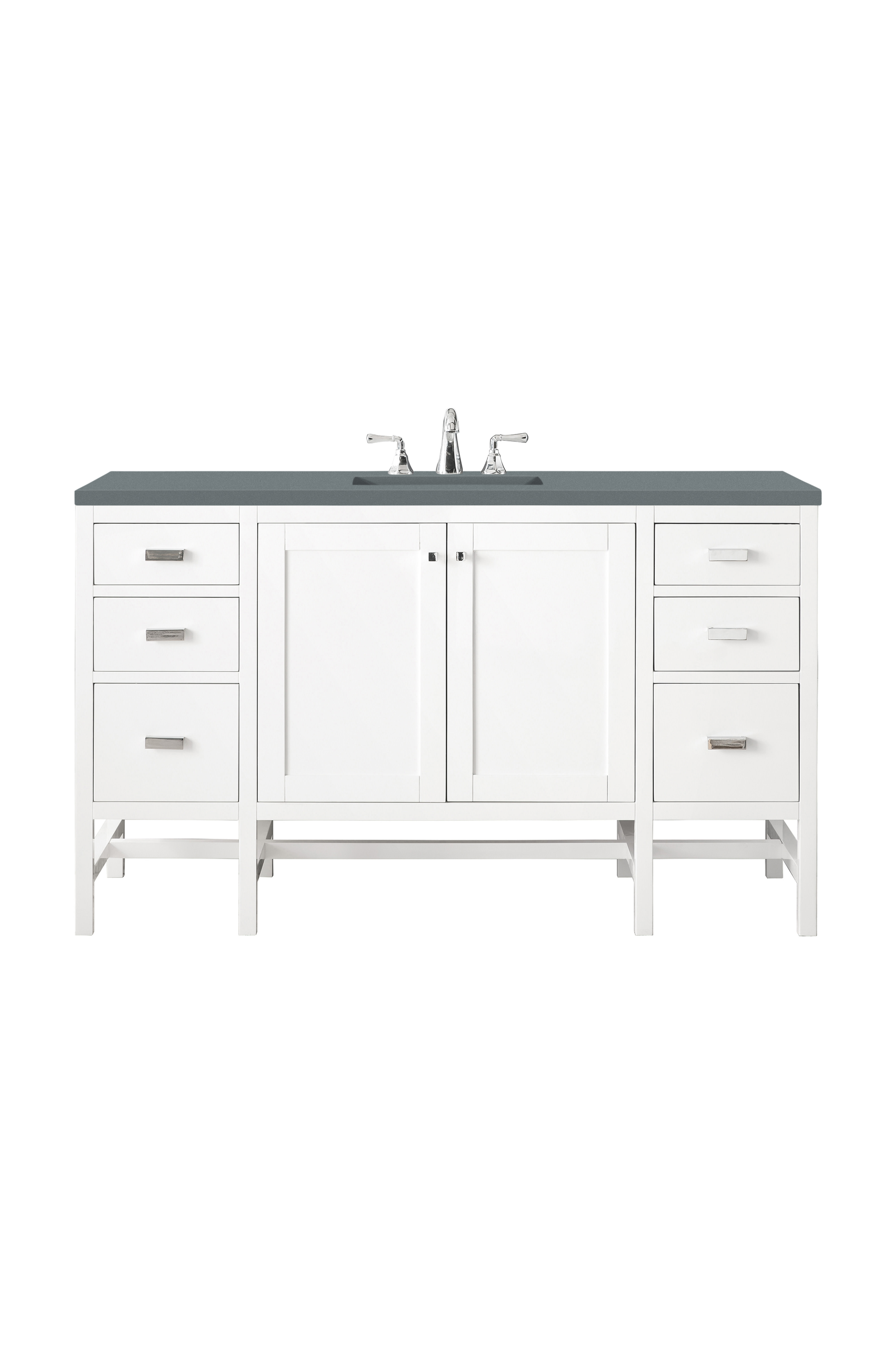James Martin E444-V60S-GW-3CBL Addison 60" Single Vanity Cabinet , Glossy White, w/ 3 CM Cala Blue Top