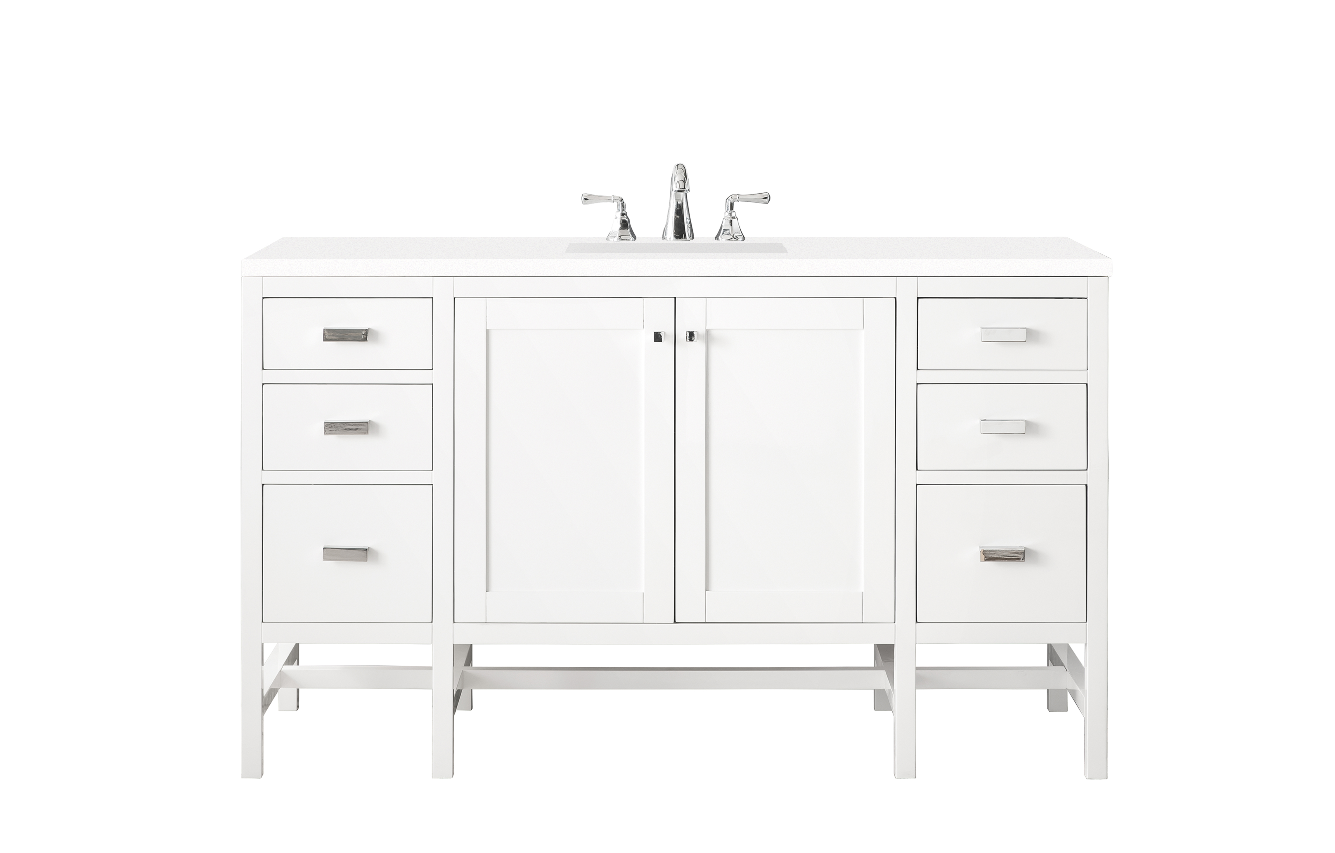 James Martin E444-V60S-GW-3CLW Addison 60" Single Vanity Cabinet , Glossy White, w/ 3 CM Classic White Quartz Top