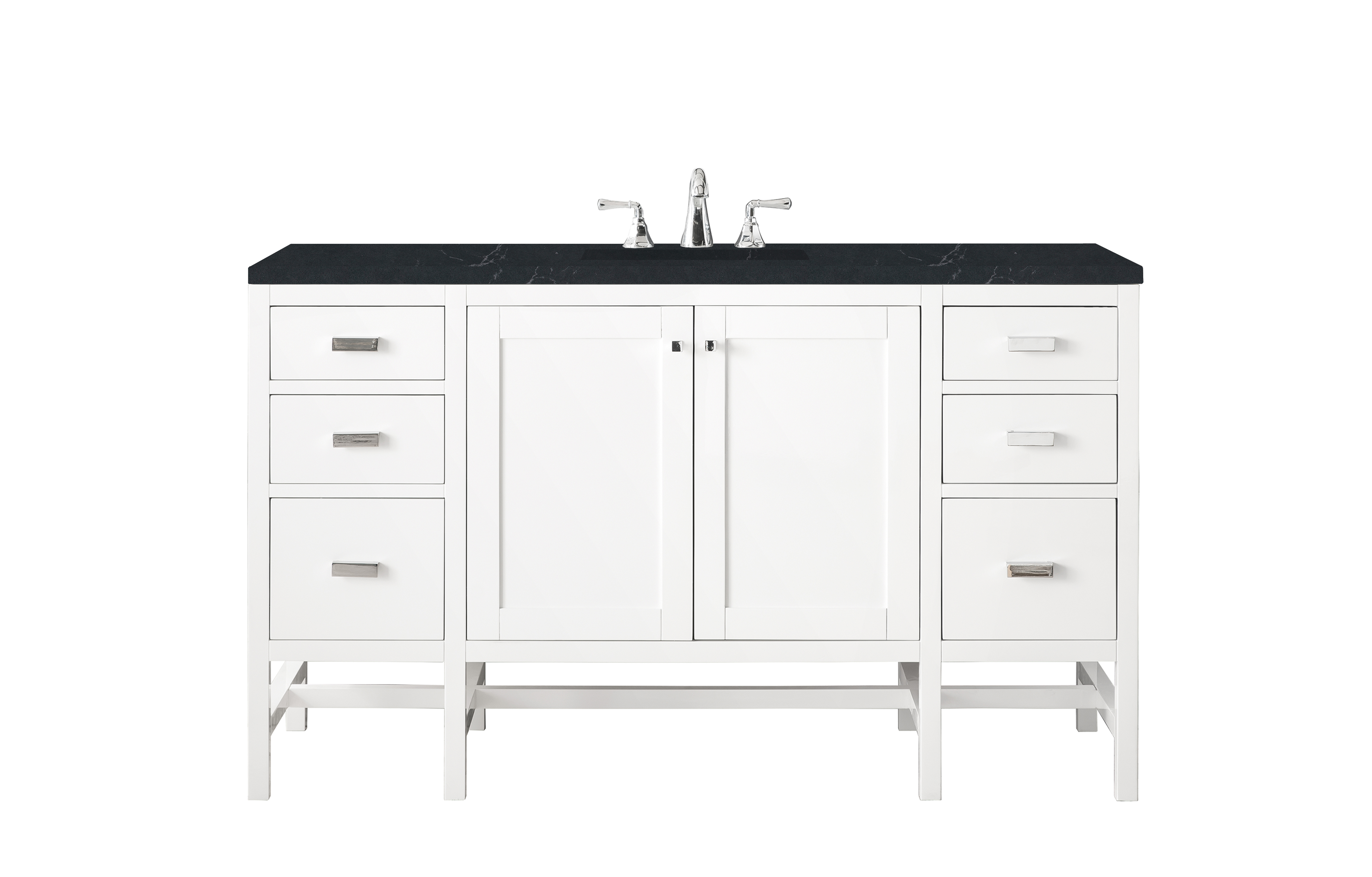 James Martin E444-V60S-GW-3CSP Addison 60" Single Vanity Cabinet , Glossy White, w/ 3 CM Charcoal Soapstone Quartz Top