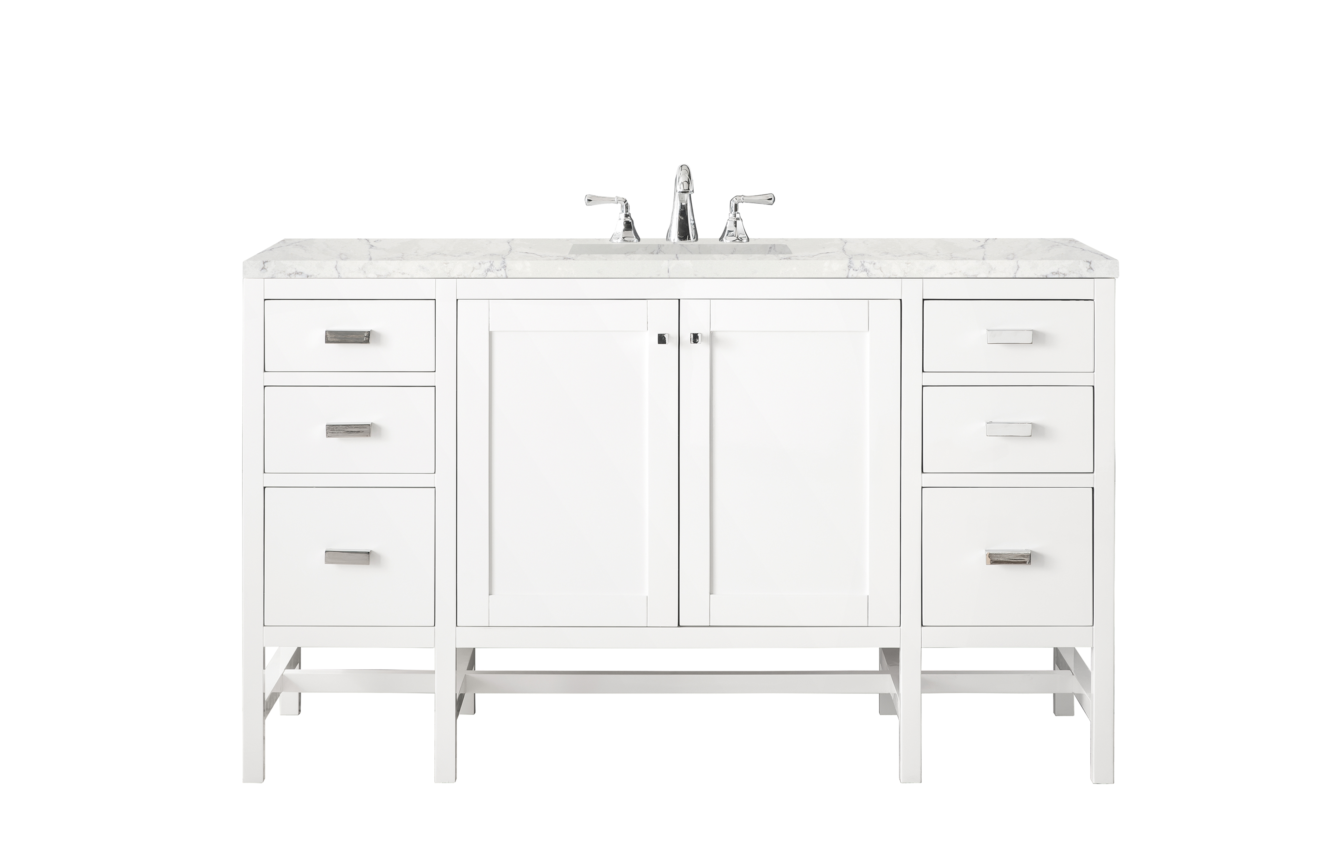 James Martin E444-V60S-GW-3EJP Addison 60" Single Vanity Cabinet , Glossy White, w/ 3 CM Eternal Jasmine Pearl Quartz Top