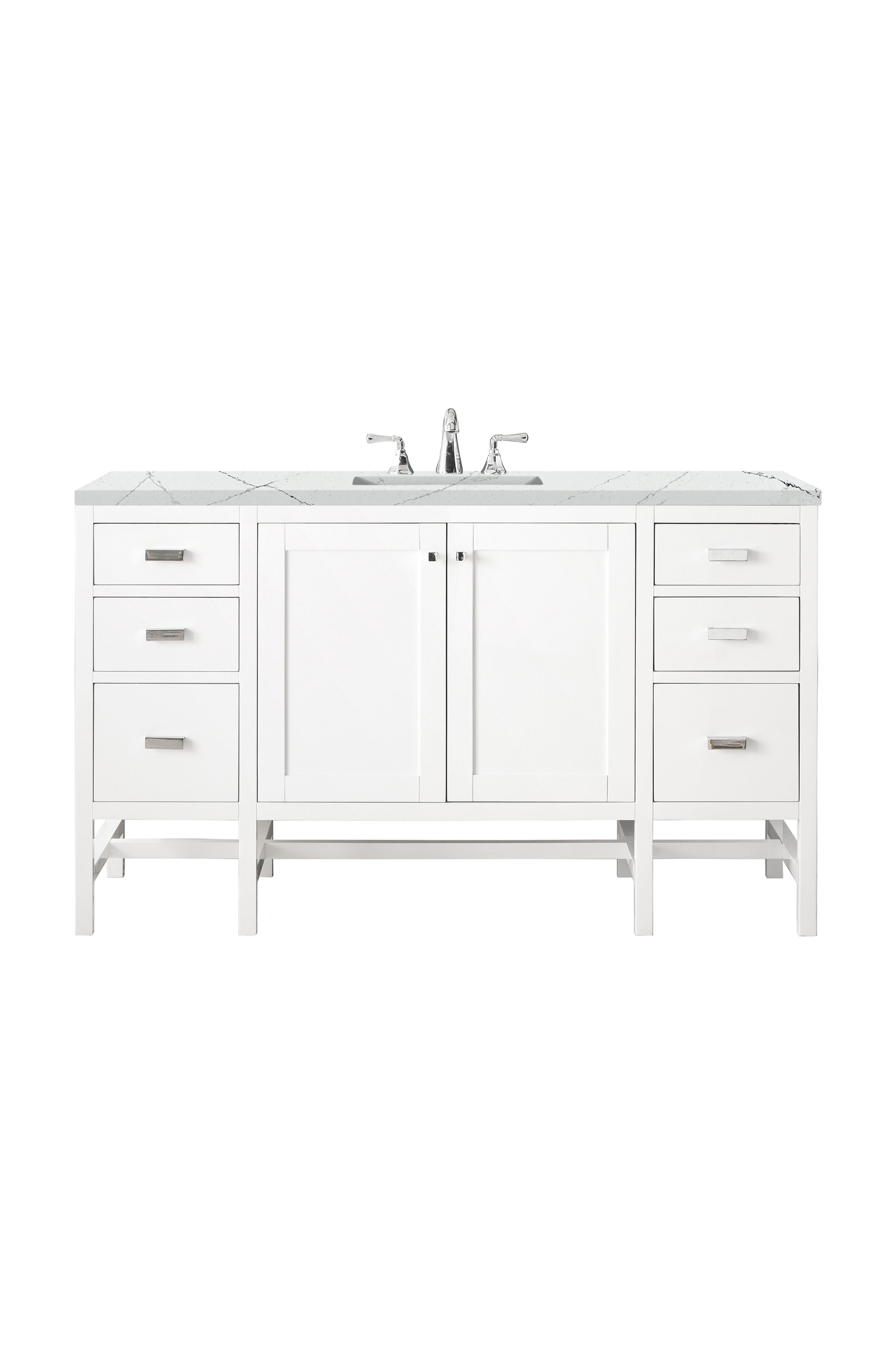 James Martin E444-V60S-GW-3ENC Addison 60" Single Vanity Cabinet , Glossy White, w/ 3 CM Ethereal Noctis Top