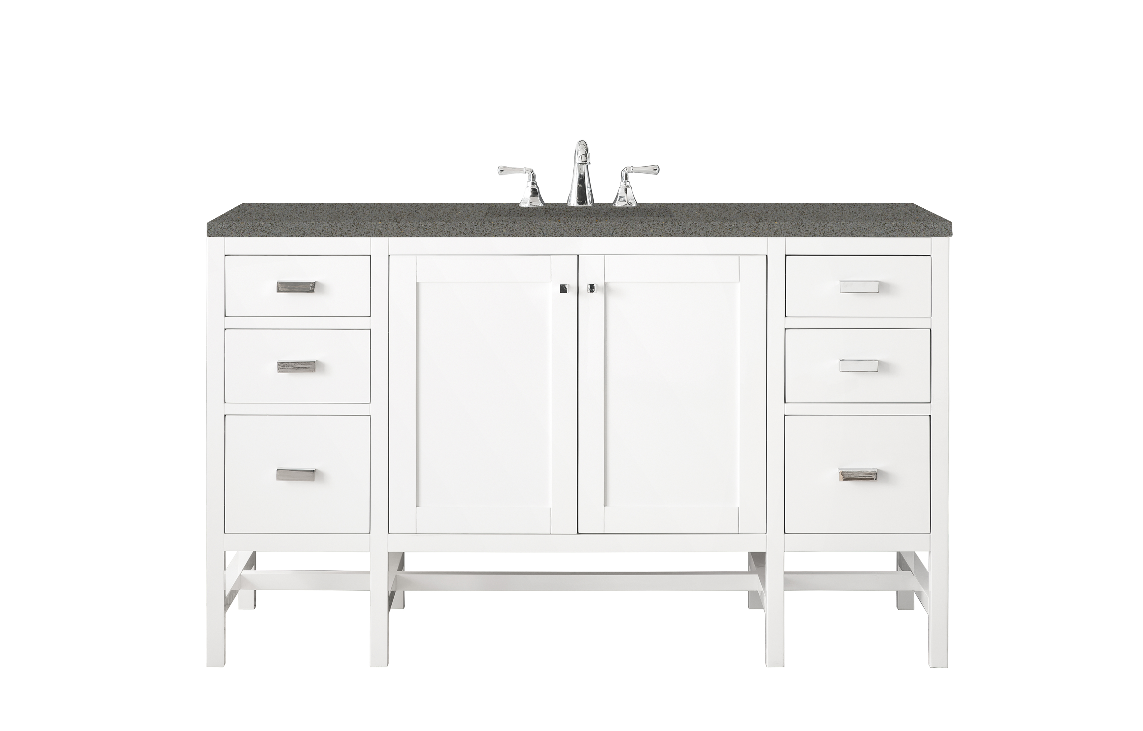 James Martin E444-V60S-GW-3GEX Addison 60" Single Vanity Cabinet , Glossy White, w/ 3 CM Grey Expo Quartz Top