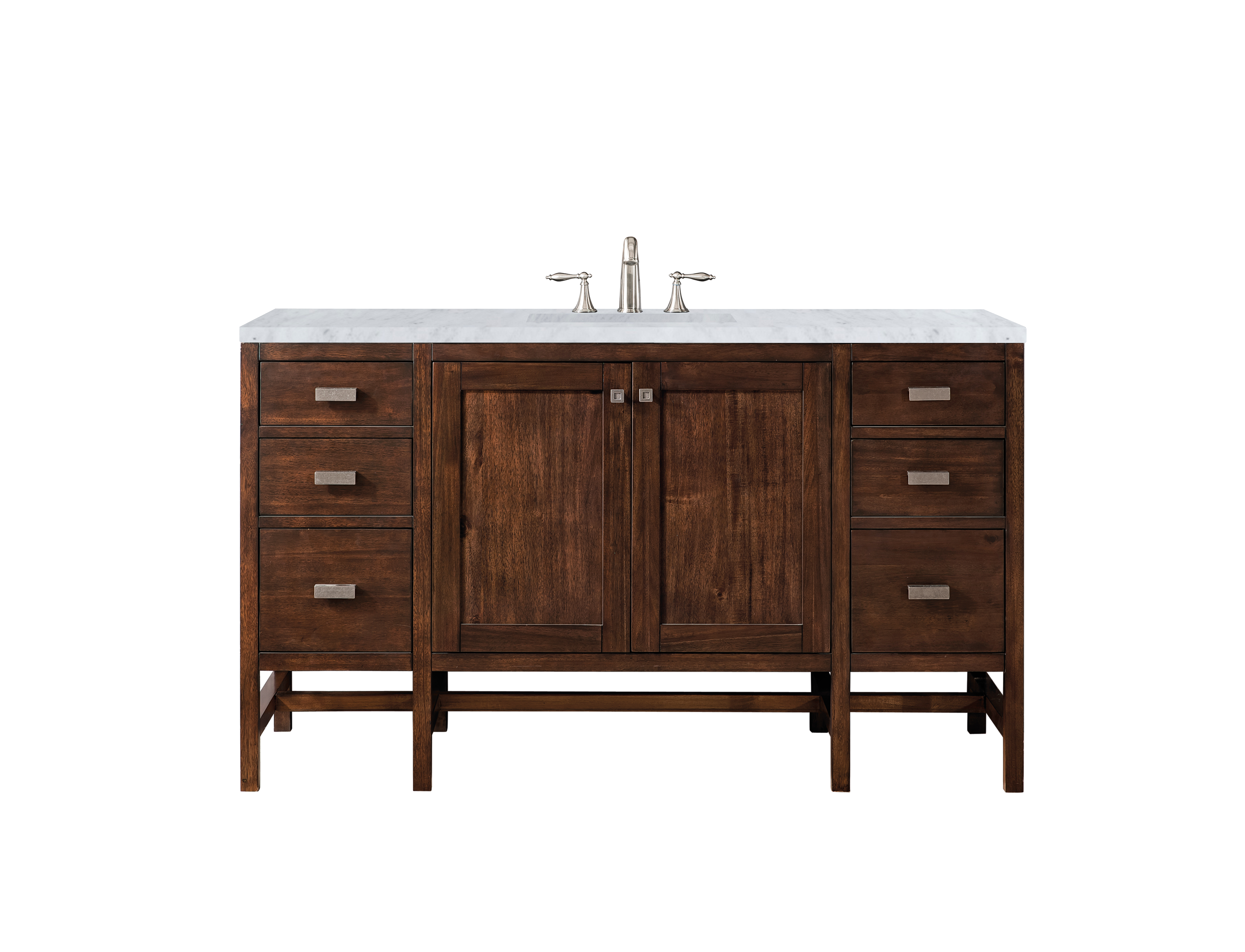James Martin E444-V60S-MCA-3CAR Addison 60" Single Vanity Cabinet , Mid Century Acacia, w/ 3 CM Carrara White Top