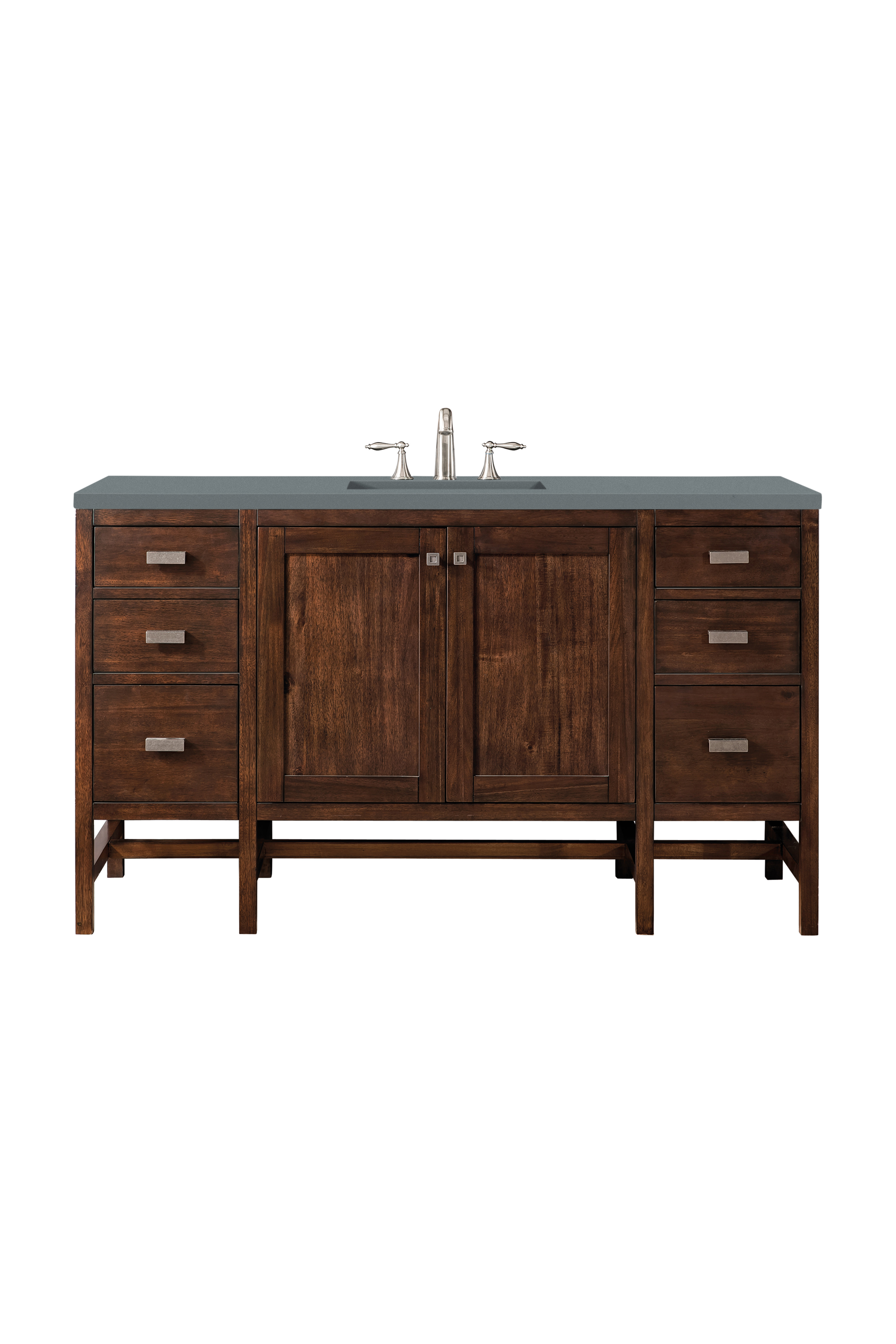 James Martin E444-V60S-MCA-3CBL Addison 60" Single Vanity Cabinet , Mid Century Acacia, w/ 3 CM Cala Blue Quartz Top