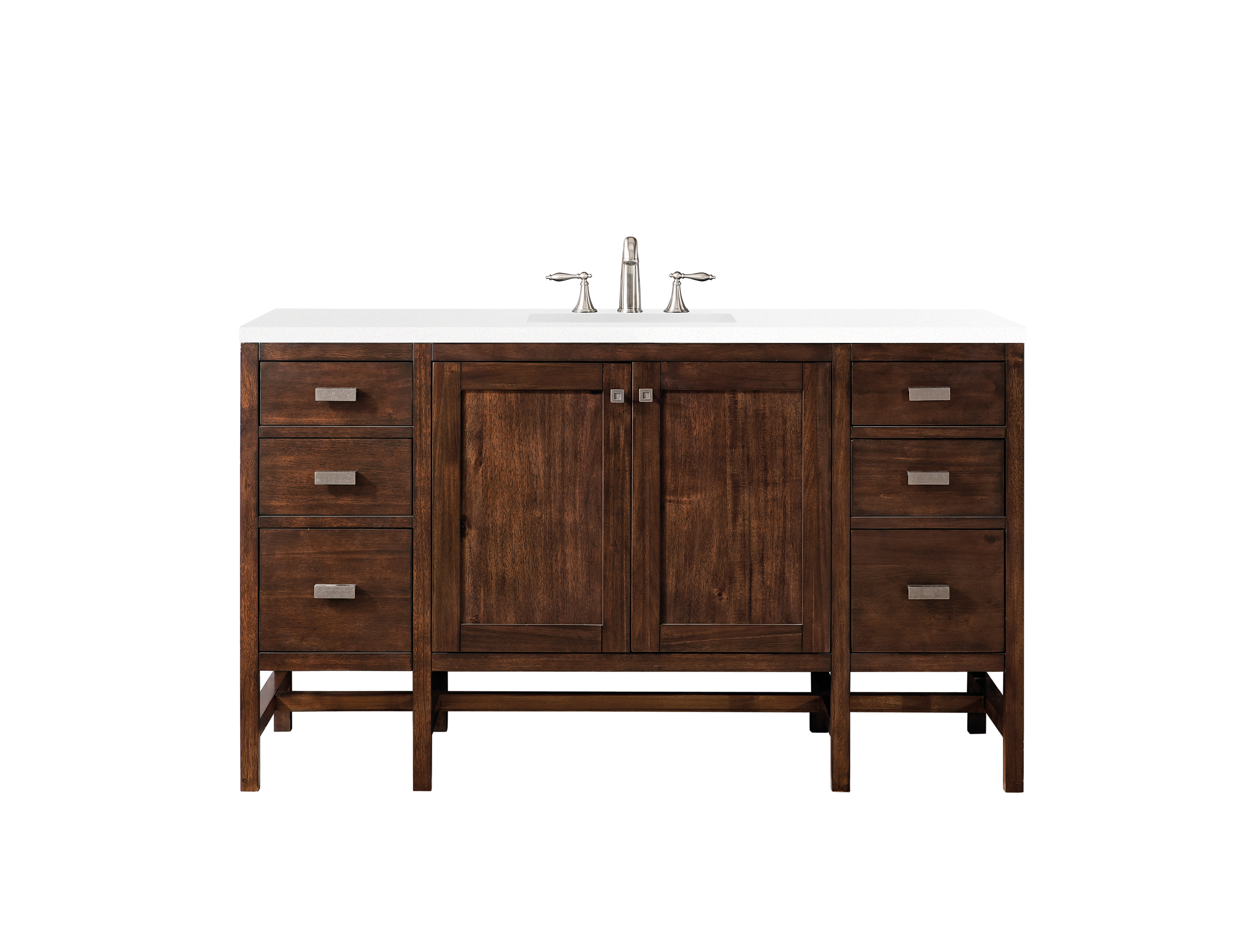 James Martin E444-V60S-MCA-3CLW Addison 60" Single Vanity Cabinet , Mid Century Acacia, w/ 3 CM Classic White Quartz Top
