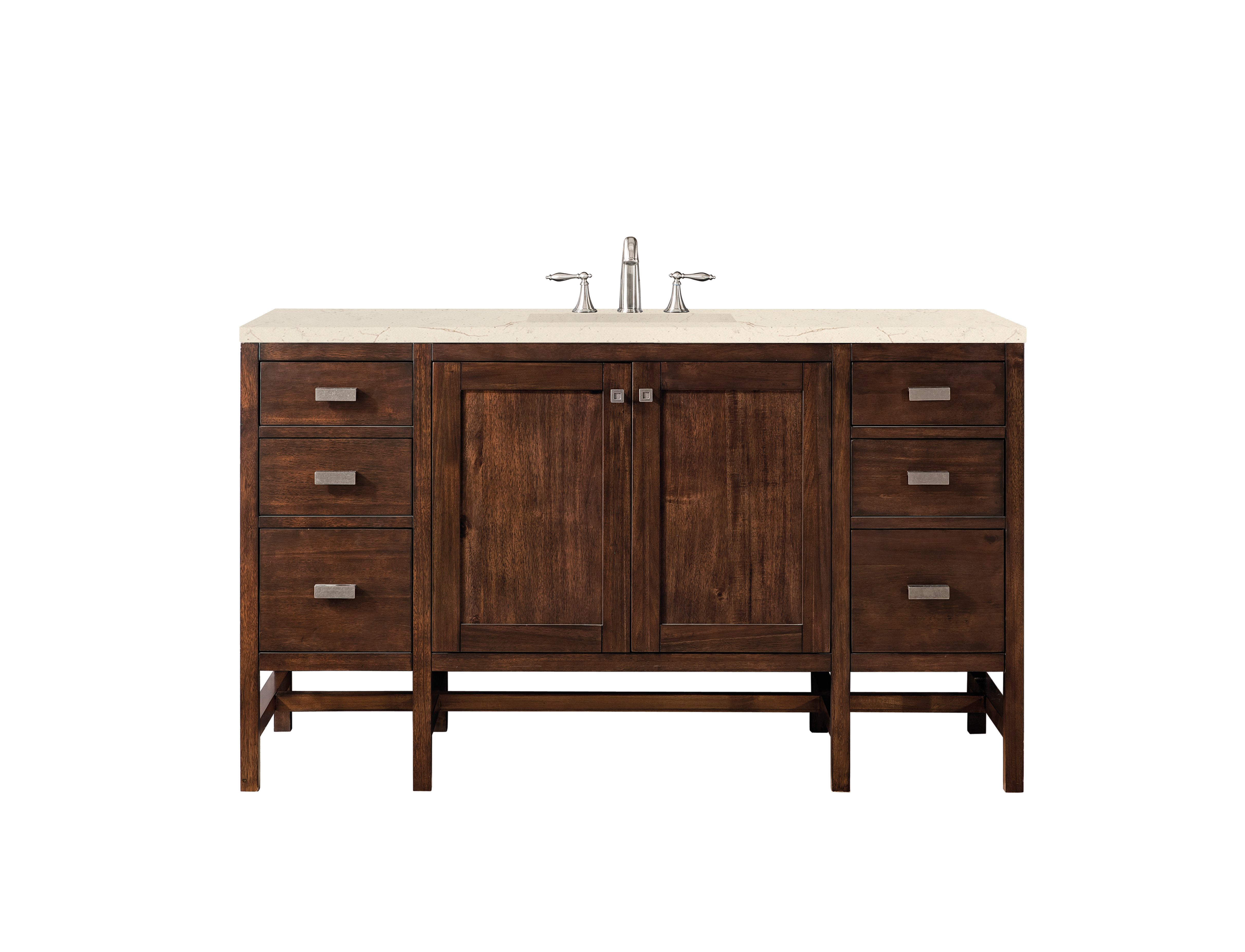 James Martin E444-V60S-MCA-3EMR Addison 60" Single Vanity Cabinet , Mid Century Acacia, w/ 3 CM Eternal Marfil Quartz Top