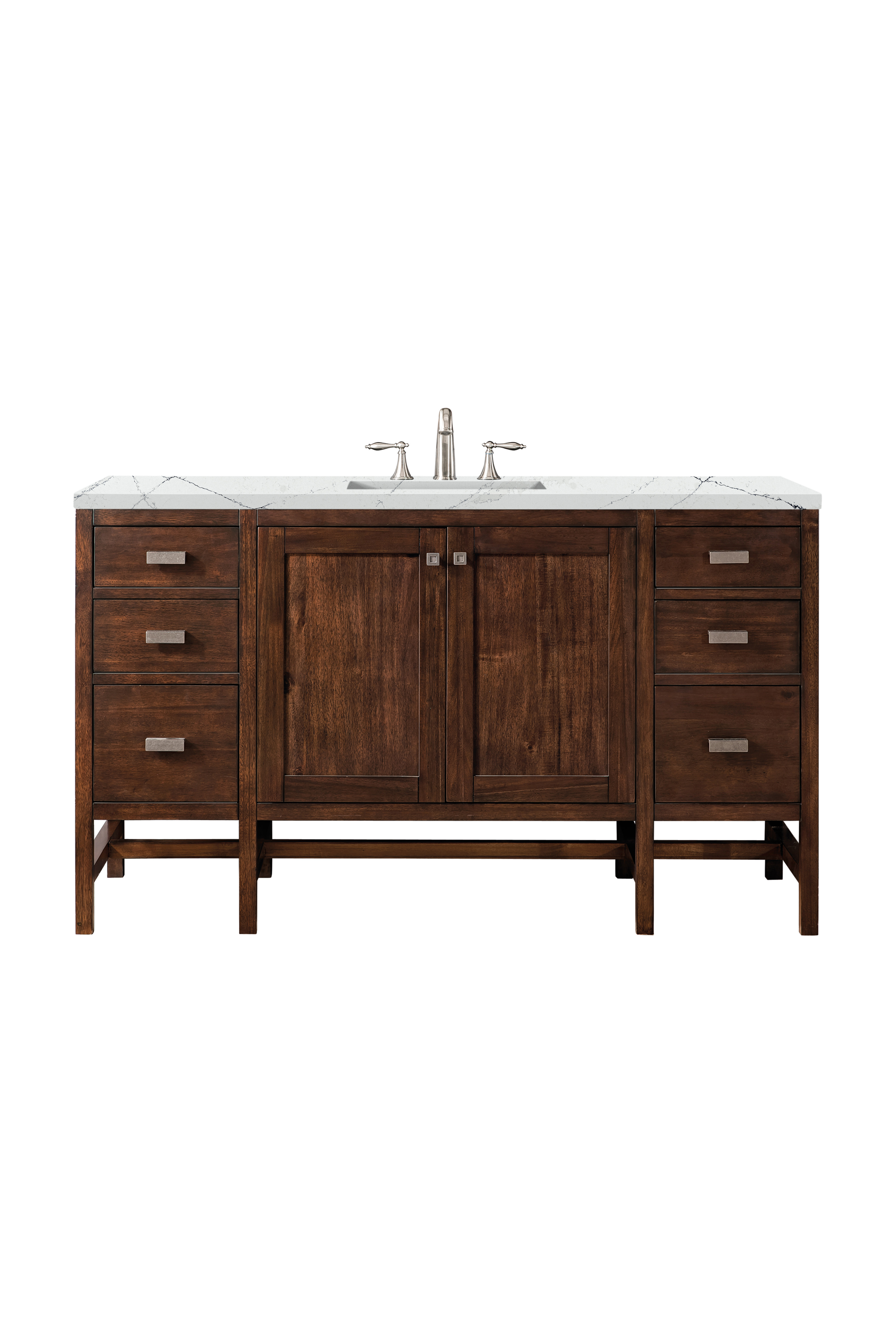 James Martin E444-V60S-MCA-3ENC Addison 60" Single Vanity Cabinet , Mid Century Acacia, w/ 3 CM Ethereal Noctis Quartz Top