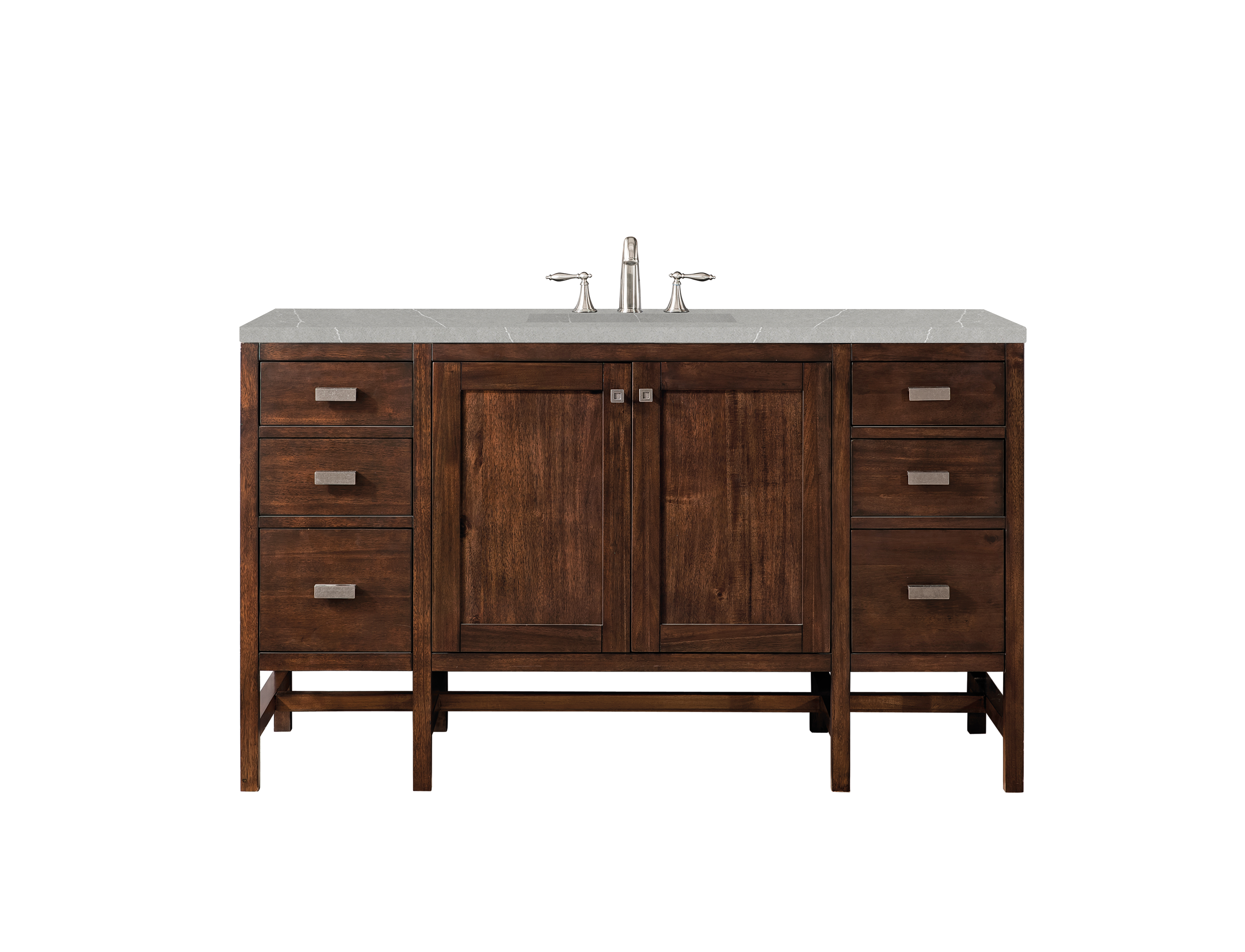 James Martin E444-V60S-MCA-3ESR Addison 60" Single Vanity Cabinet , Mid Century Acacia, w/ 3 CM Eternal Serena Quartz Top