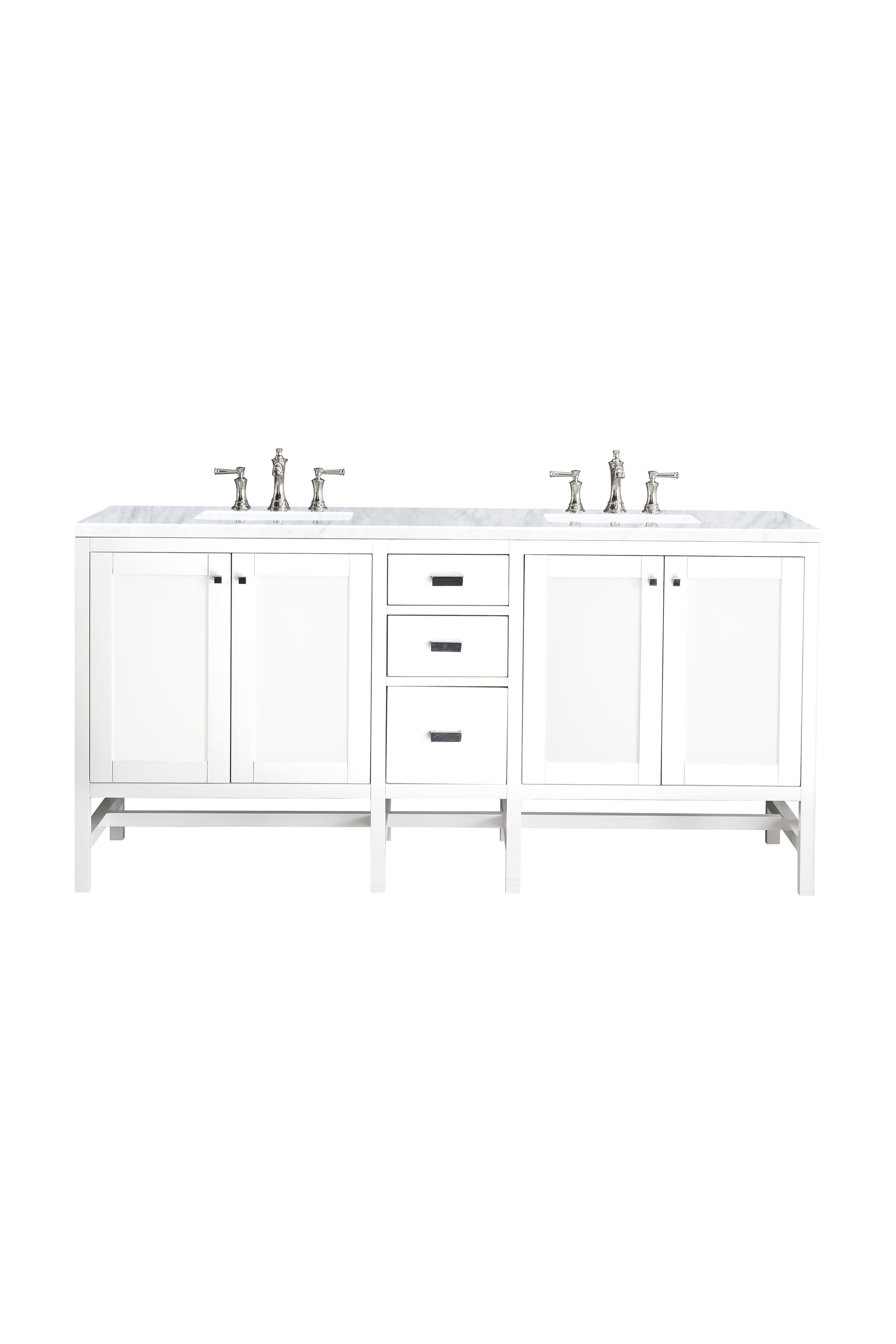 James Martin E444-V72-GW-3CAR Addison 72" Double Vanity Cabinet, Glossy White, w/ 3 CM Carrara White Top
