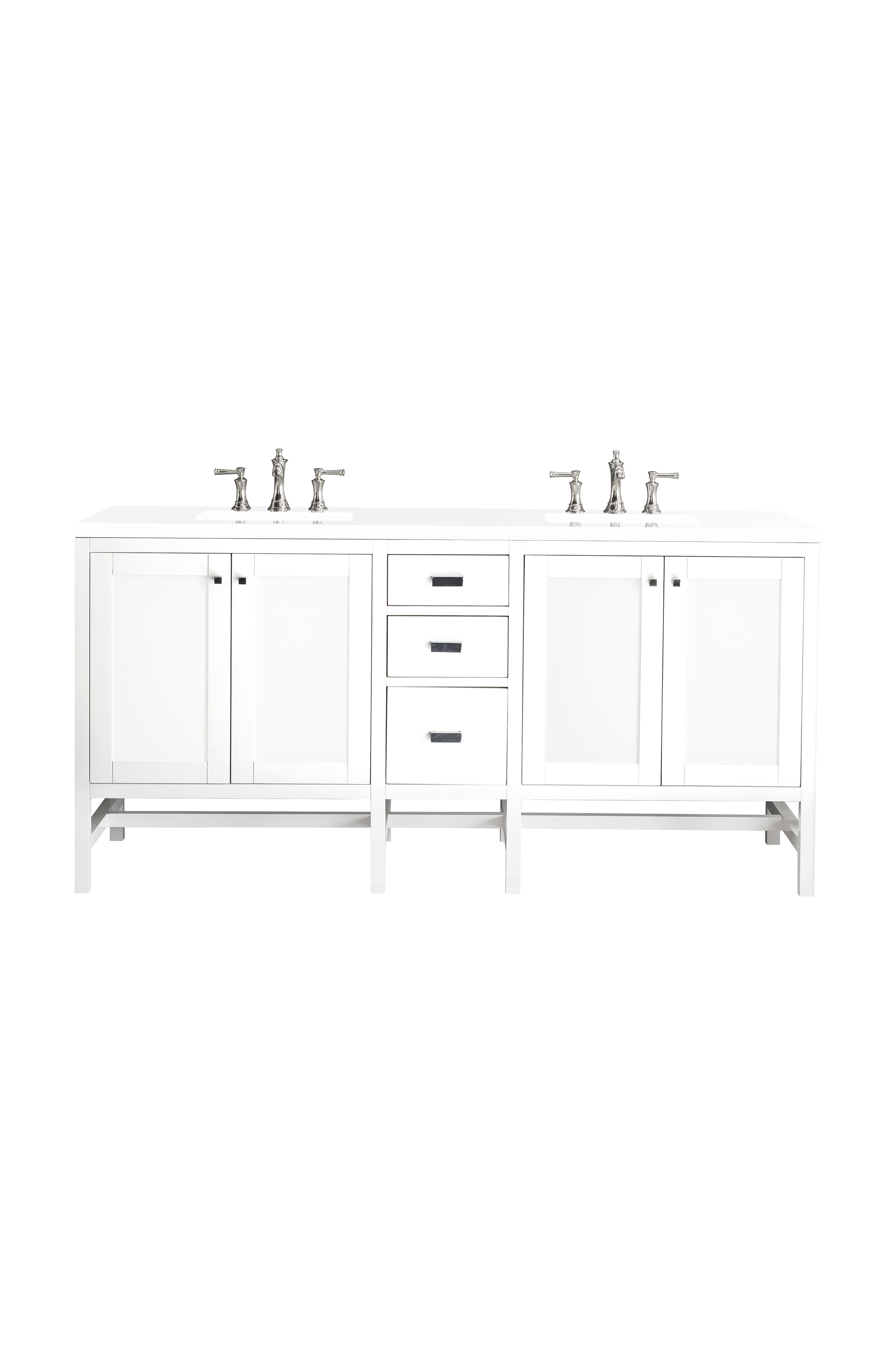 James Martin E444-V72-GW-3CLW Addison 72" Double Vanity Cabinet, Glossy White, w/ 3 CM Classic White Quartz Top