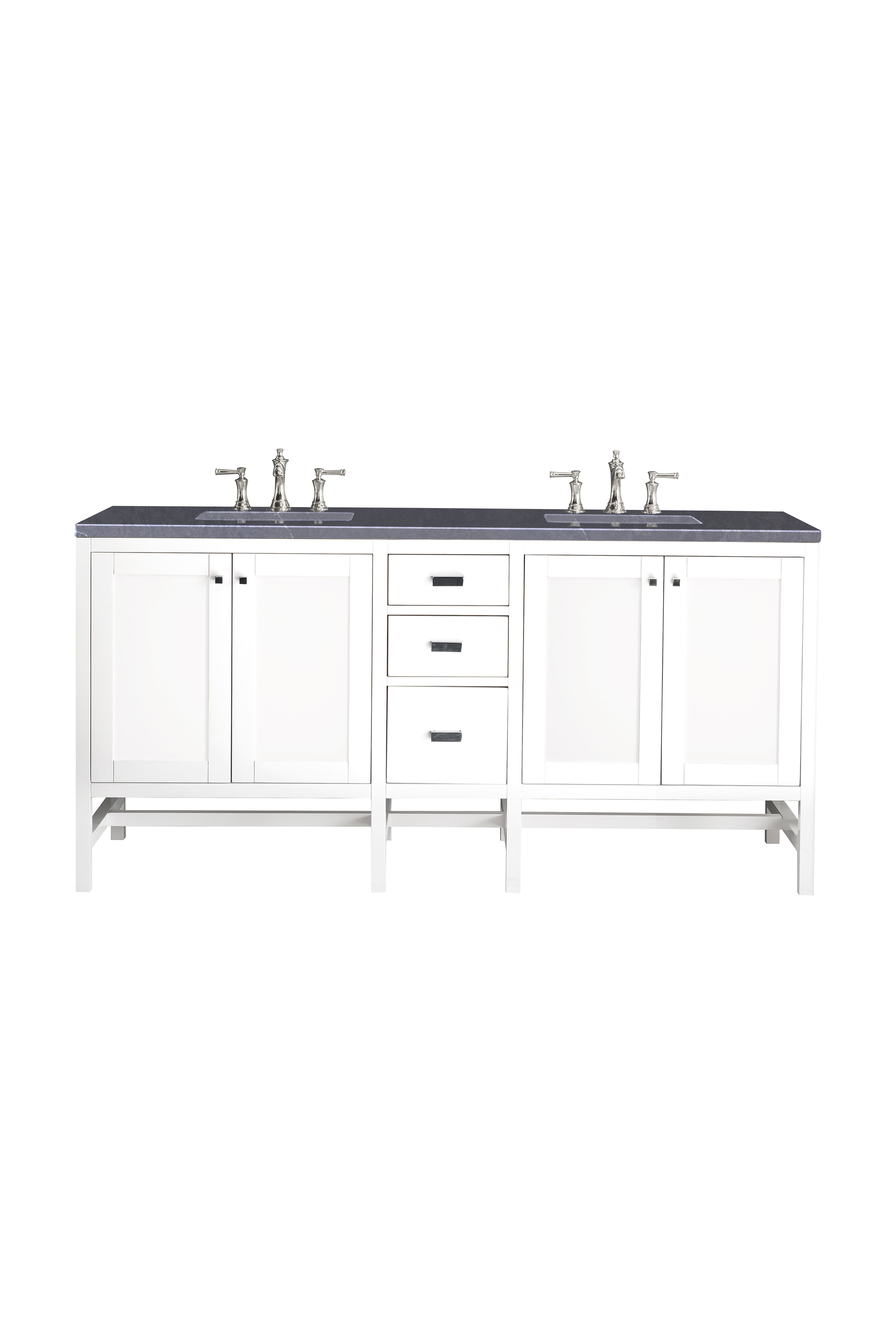 James Martin E444-V72-GW-3CSP Addison 72" Double Vanity Cabinet, Glossy White, w/ 3 CM Charcoal Soapstone Quartz Top