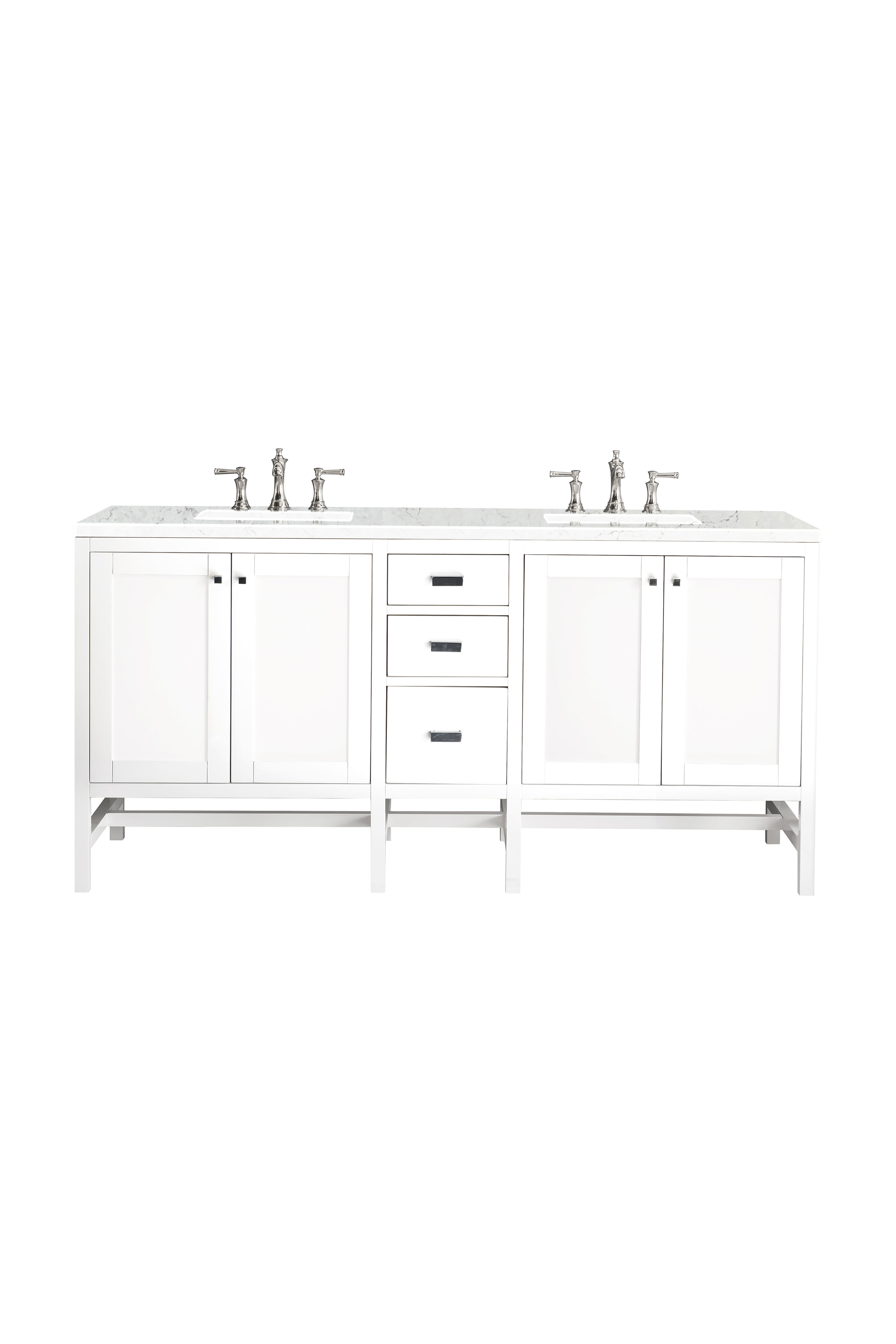 James Martin E444-V72-GW-3EJP Addison 72" Double Vanity Cabinet, Glossy White, w/ 3 CM Eternal Jasmine Pearl Quartz Top