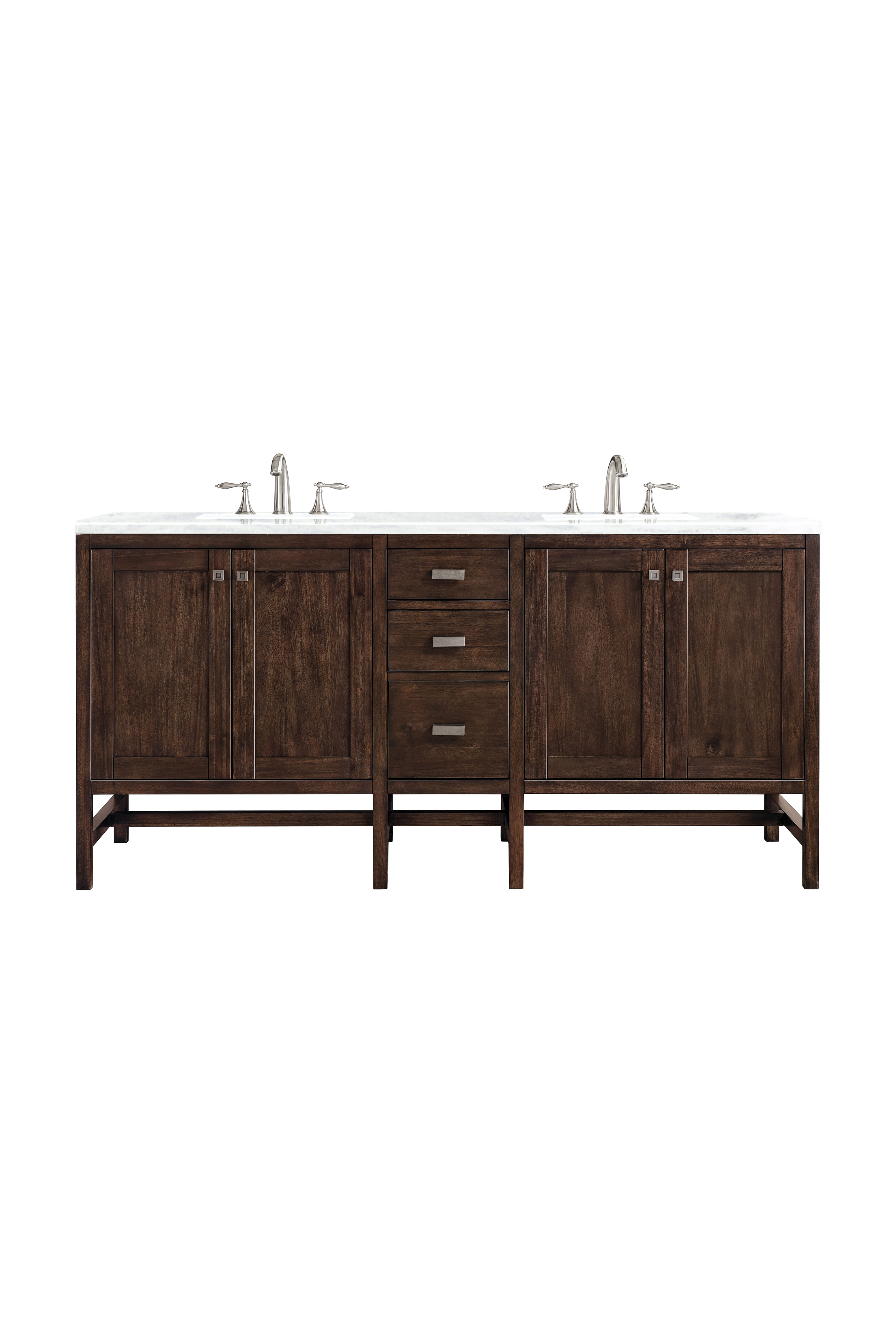James Martin E444-V72-MCA-3AF Addison 72" Double Vanity Cabinet, Mid Century Acacia, w/ 3 CM Arctic Fall Solid Surface Countertop