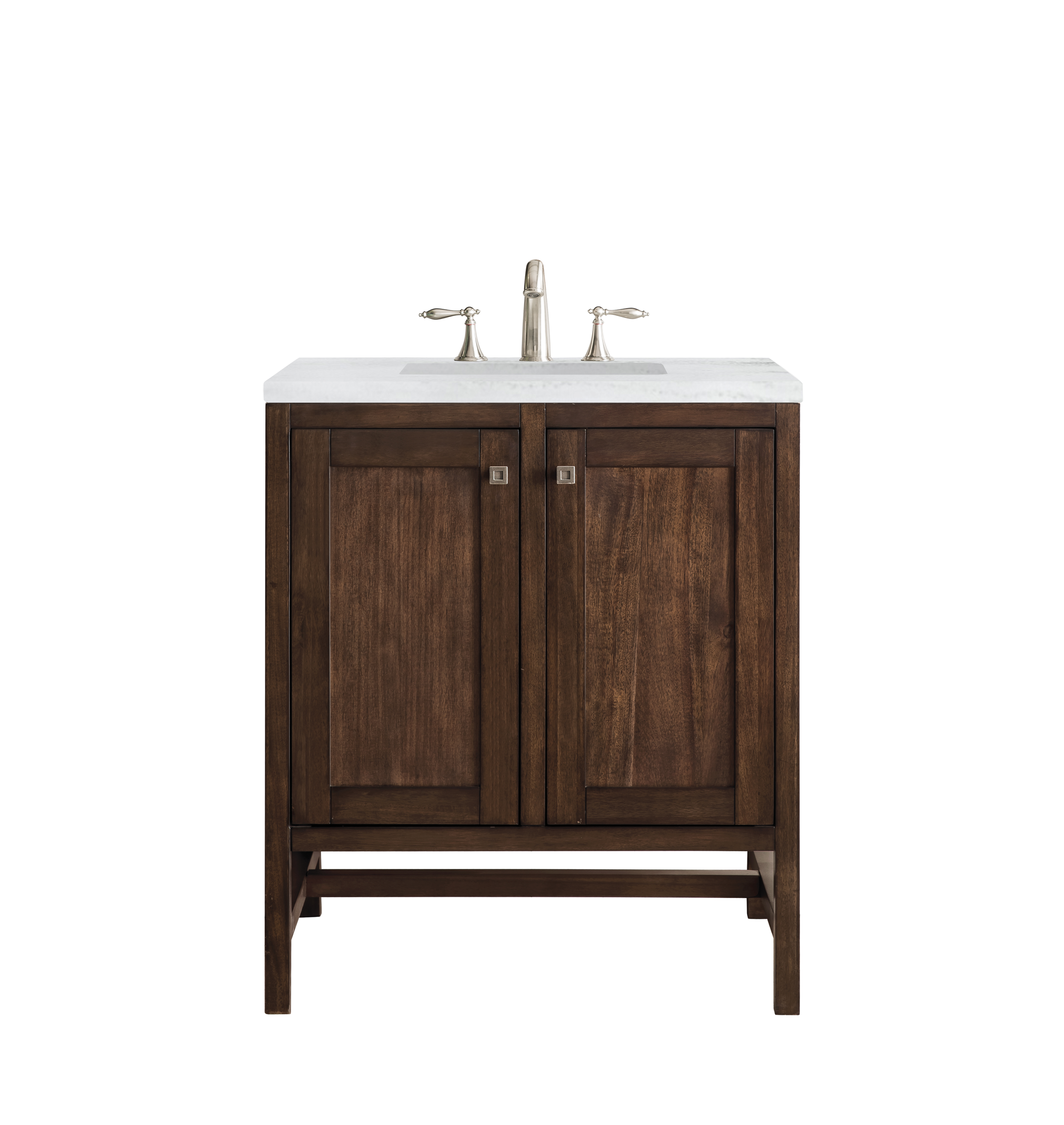 James Martin E445-V30-MCA-3AF Addison 30" Single Vanity Cabinet (w/Doors), Mid Century Acacia, w/ 3 CM Arctic Fall Solid Surface Countertop