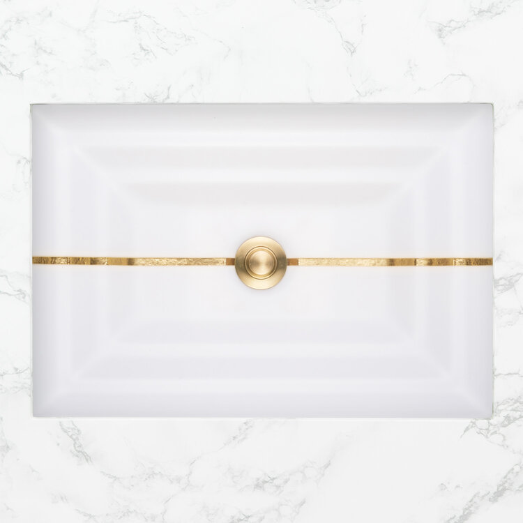 Linkasink AG01A-01BRS STRIPE Small Rectangular - White Glass with Brass accent - Click Image to Close